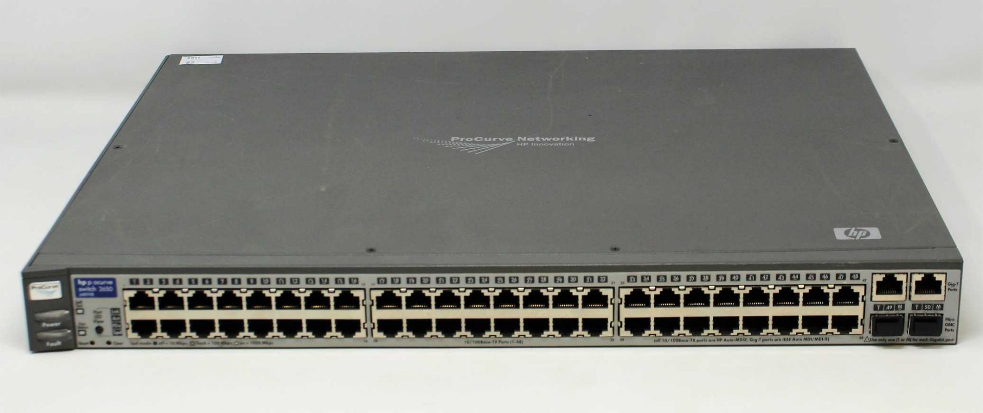 Four pre-owned HP ProCurve Switch 2650 J4899B 48 Port Switches (Untested, sold as seen).
