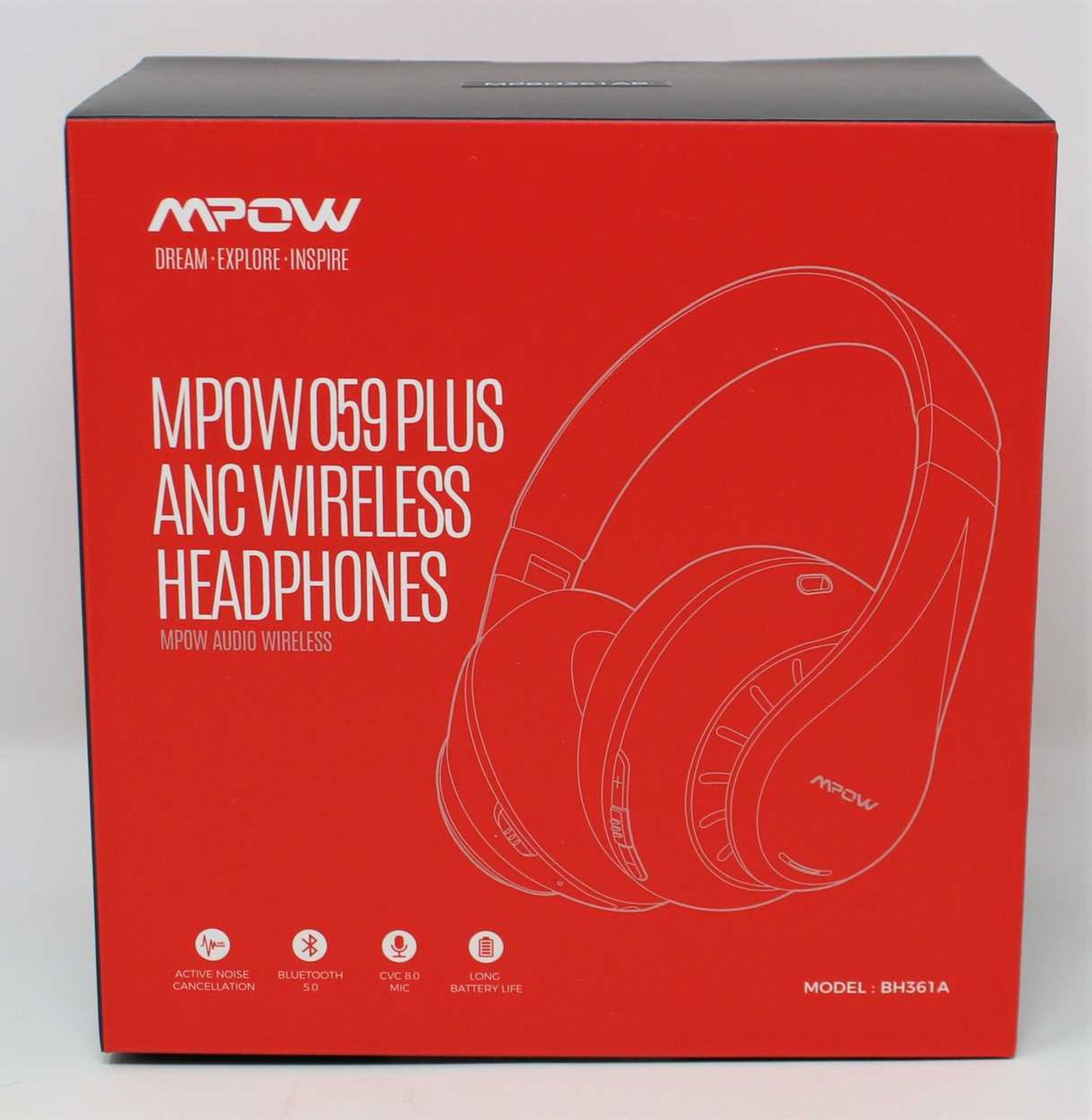 A boxed as new pair of Mpow 059 Plus Active Noise Cancelling Headphones in Black & Red (MPBH361AB).
