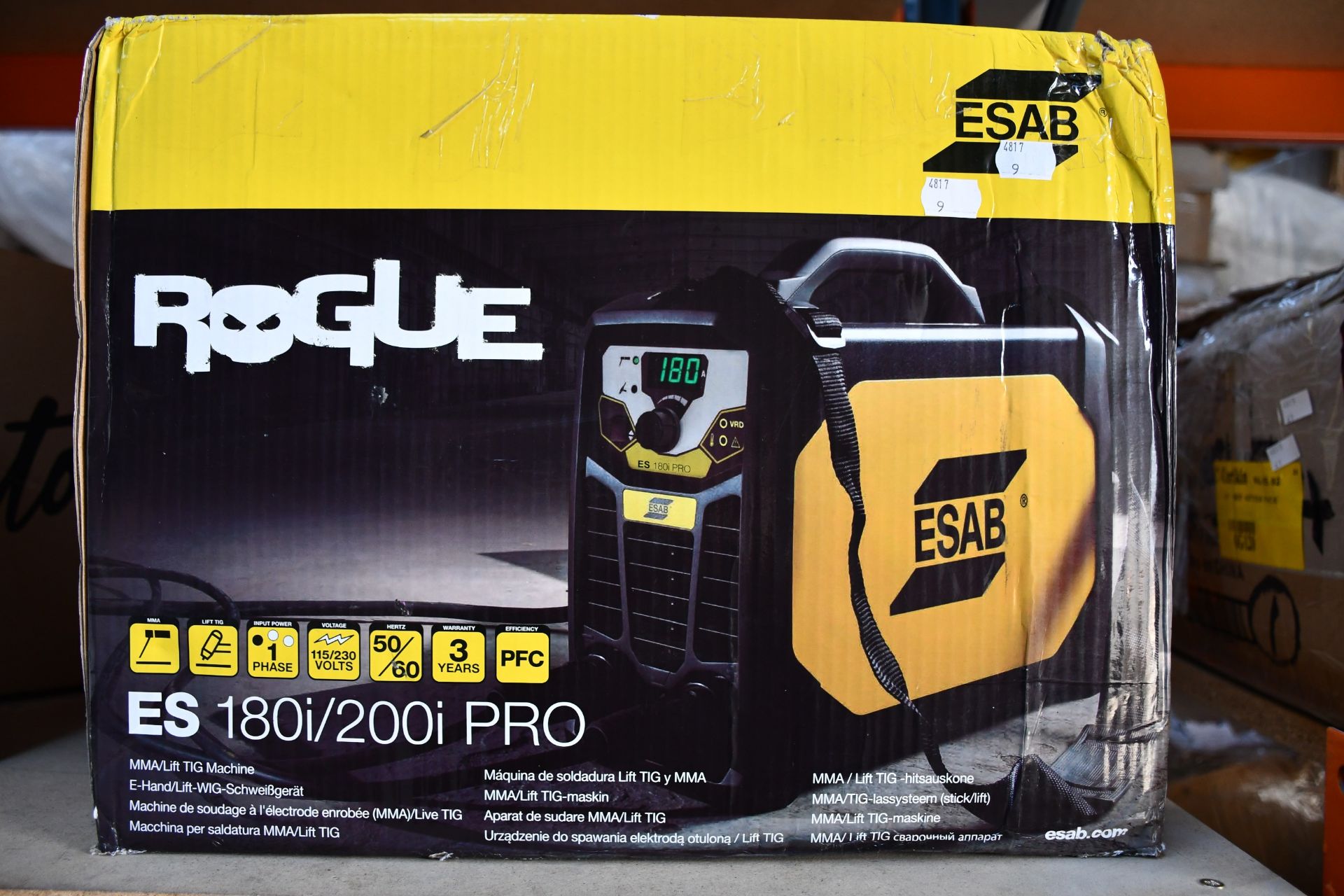 A boxed as new Esab rouge 180i/200i welder.