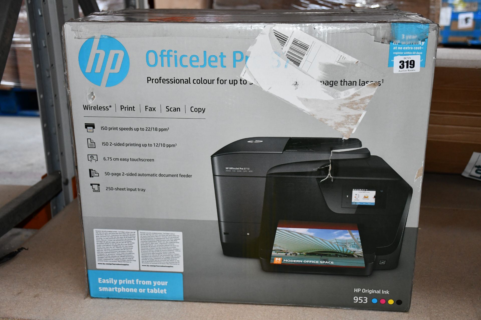 A boxed OfficeJet Pro 8710 All-In-One multi function printer.