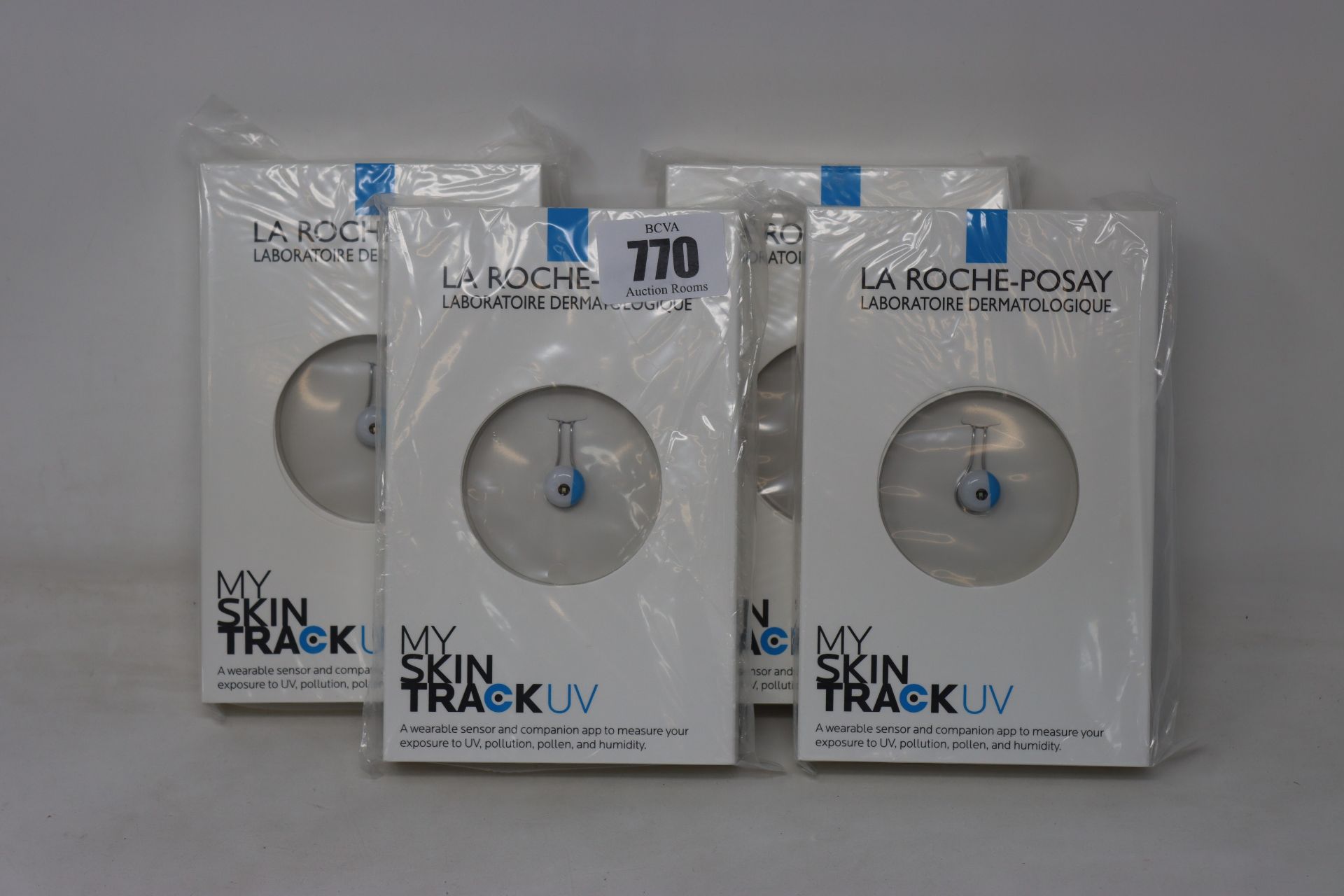 Four boxed as new La Roche-Posay My Skin Track UV wearable sensors.