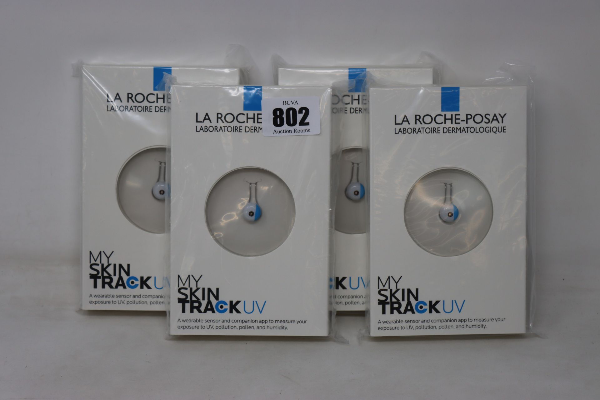 Four boxed as new La Roche-Posay My Skin Track UV wearable sensors.