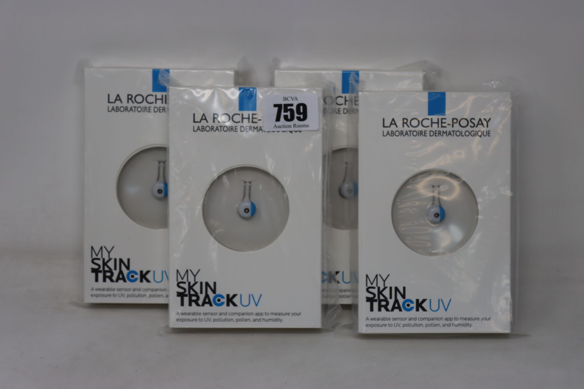 Four boxed as new La Roche-Posay My Skin Track UV wearable sensors.
