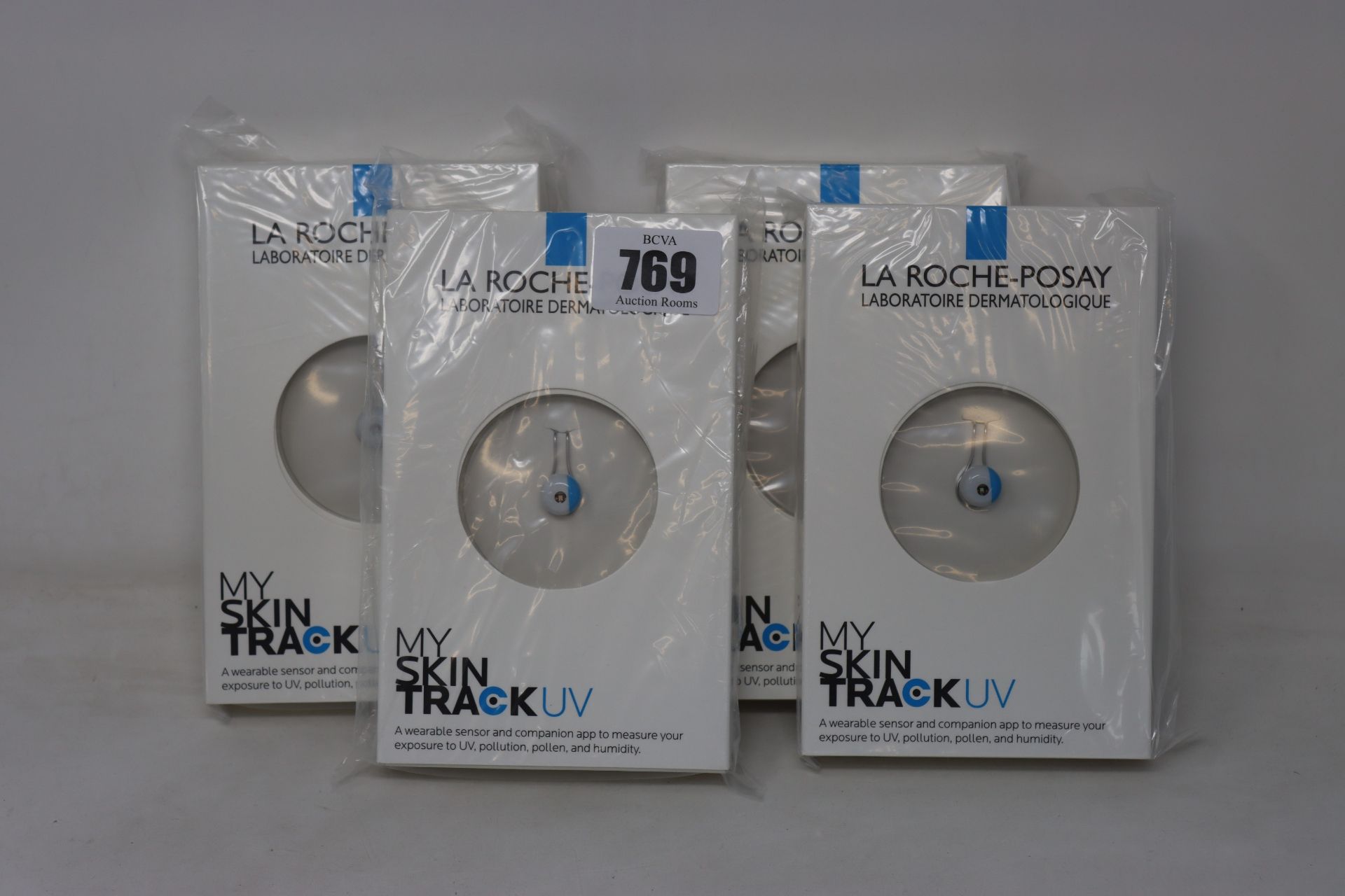 Four boxed as new La Roche-Posay My Skin Track UV wearable sensors.