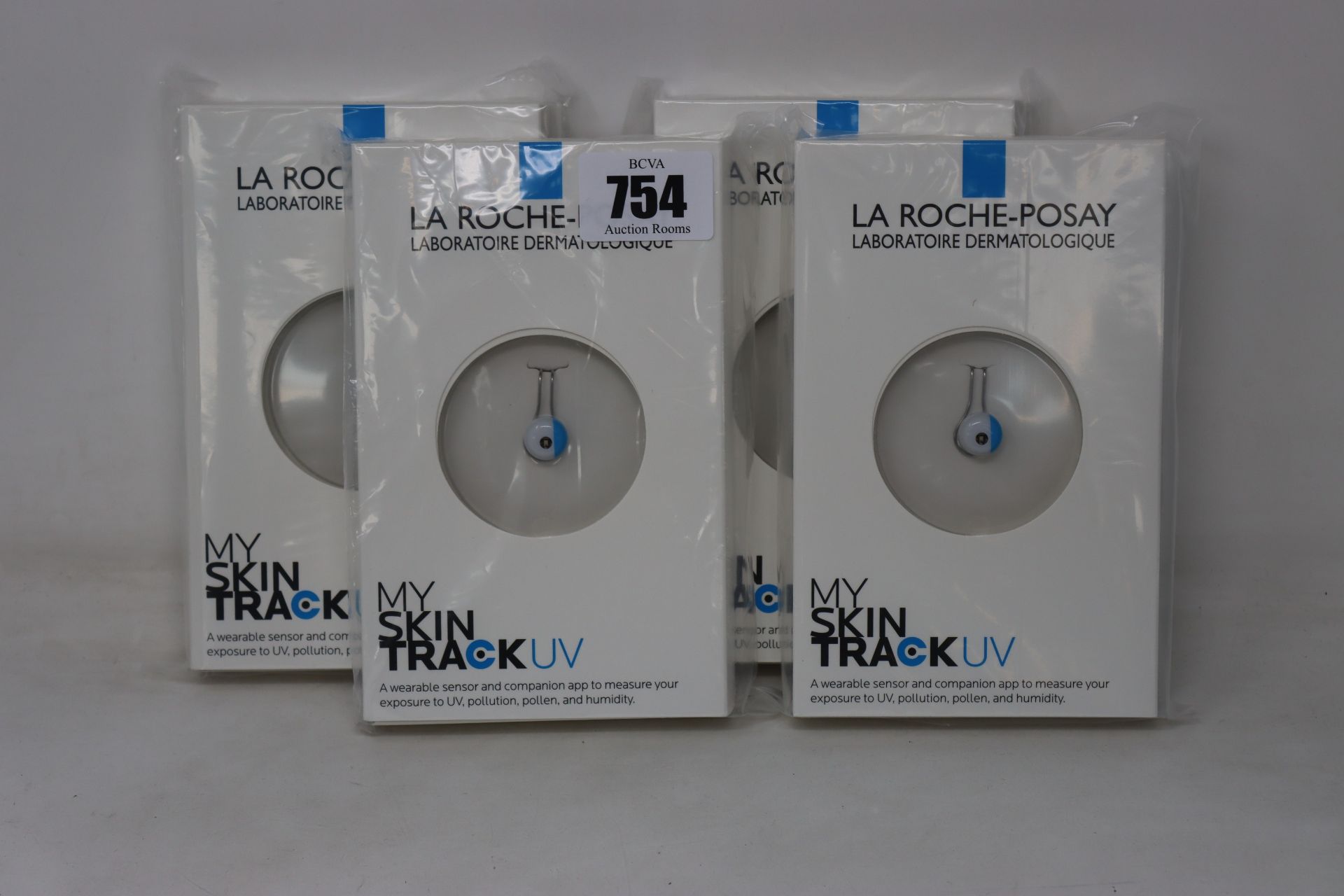 Four boxed as new La Roche-Posay My Skin Track UV wearable sensors.