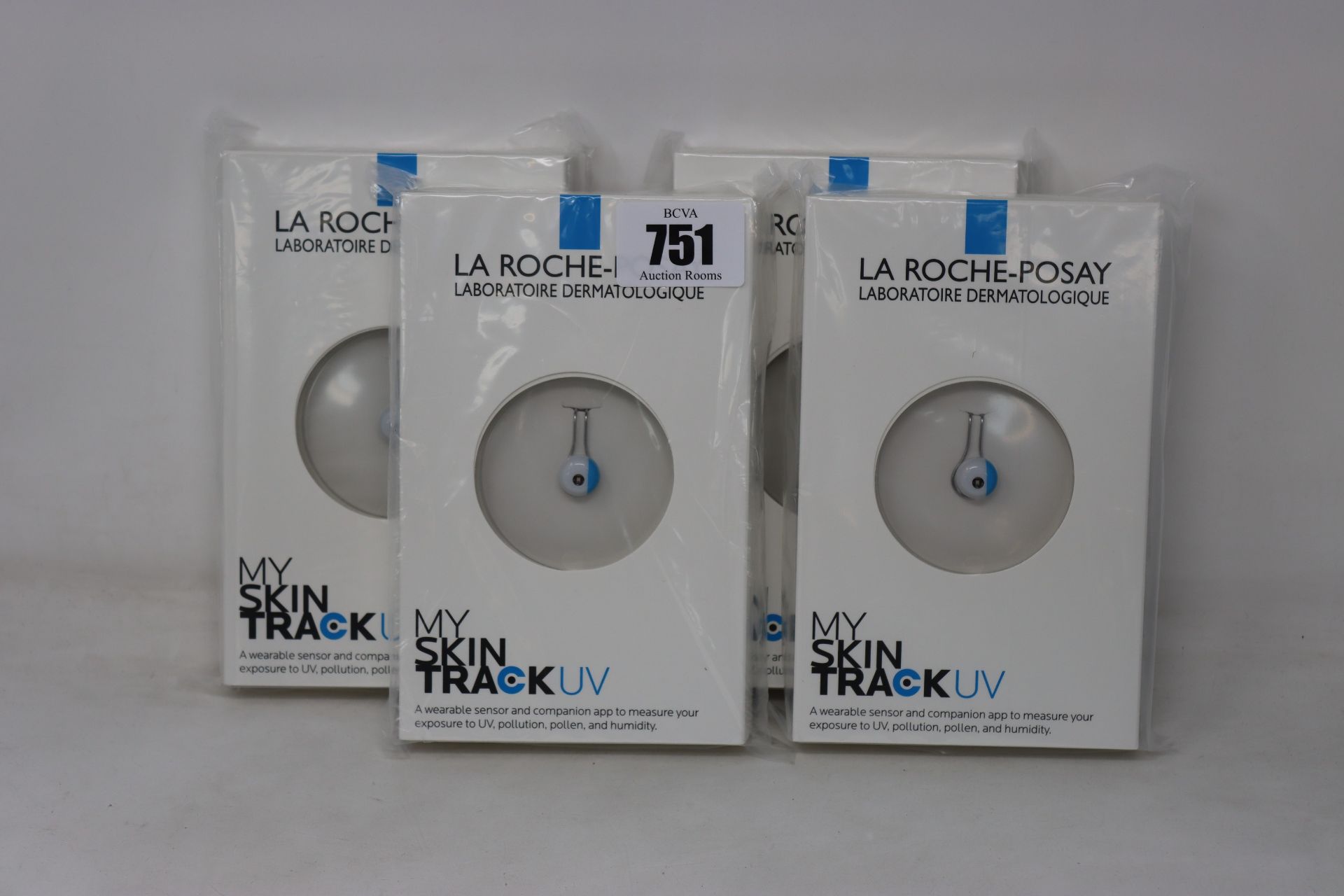 Four boxed as new La Roche-Posay My Skin Track UV wearable sensors.