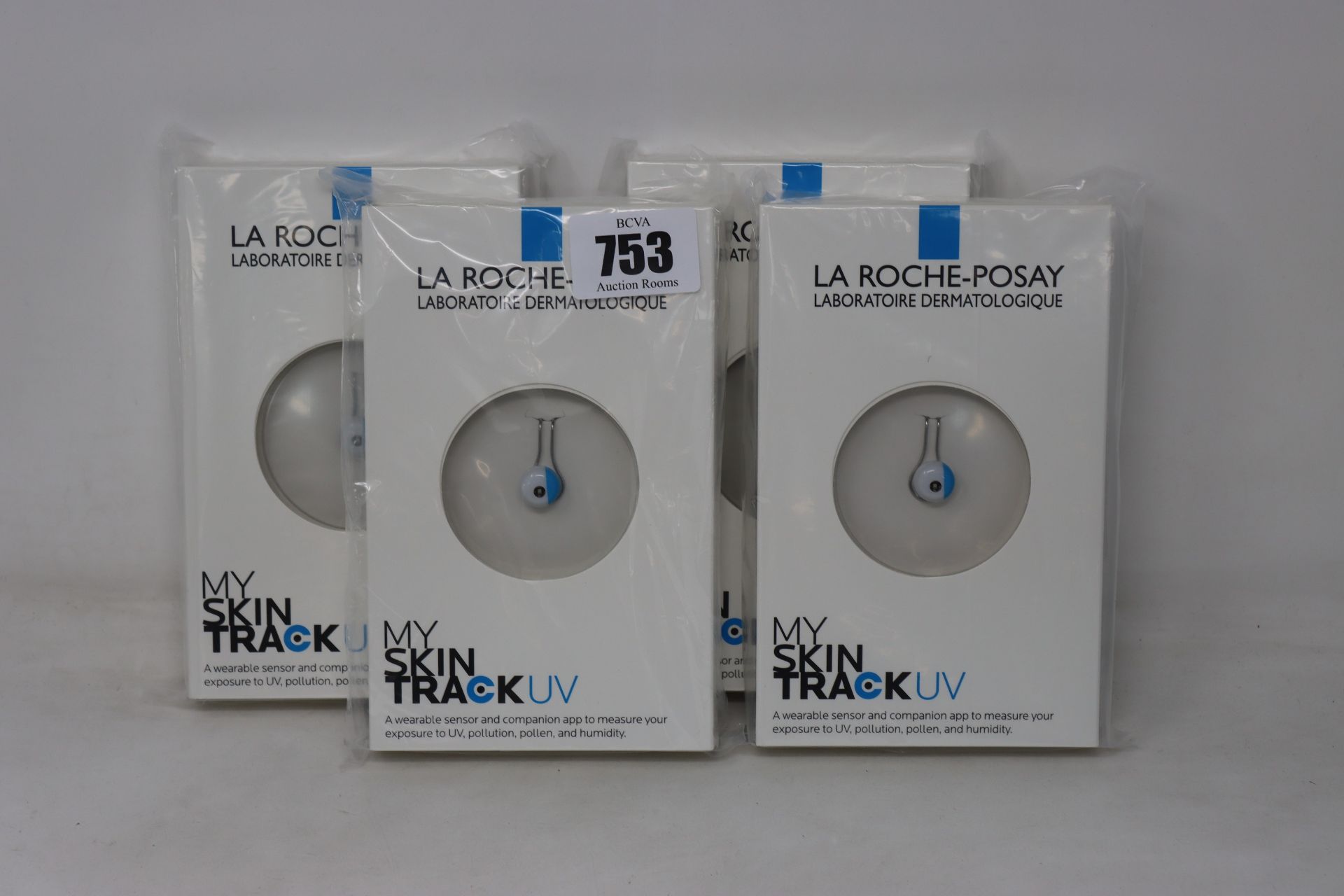 Four boxed as new La Roche-Posay My Skin Track UV wearable sensors.