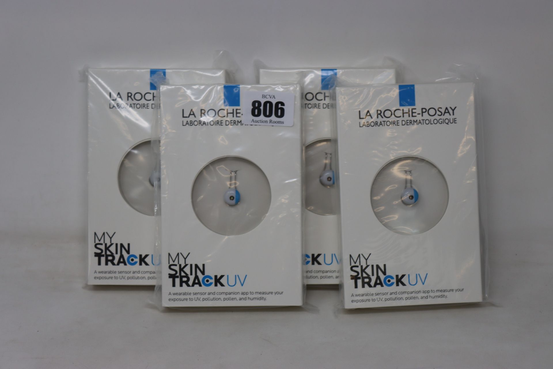 Four boxed as new La Roche-Posay My Skin Track UV wearable sensors.