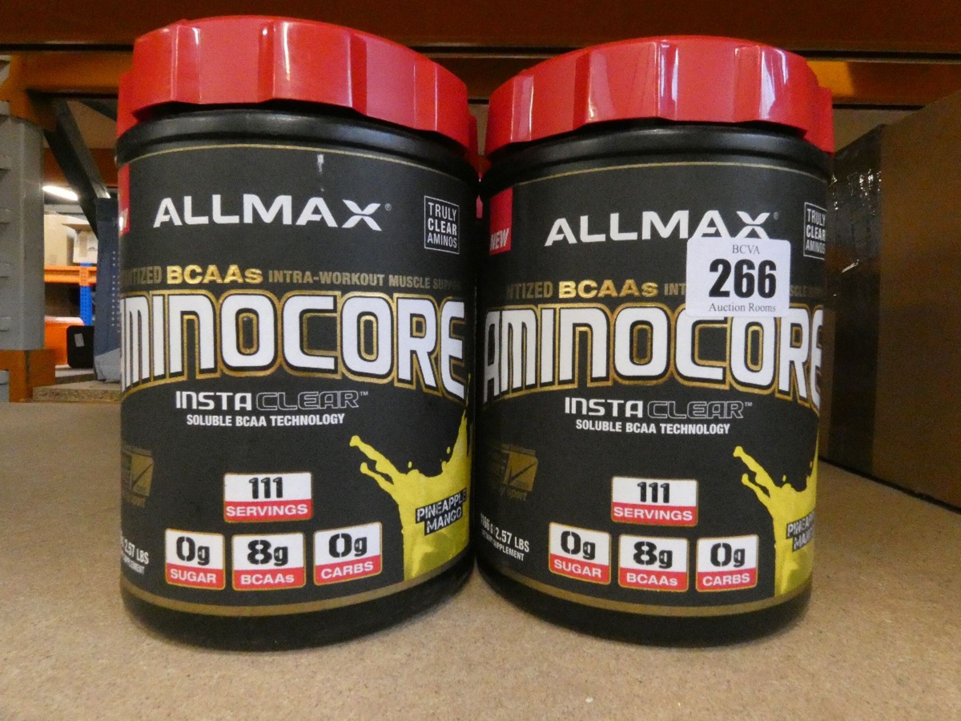 Four Allmax Aminocore Instaclear 1116g/111 servings dietary supplements in pineapple mango (0g