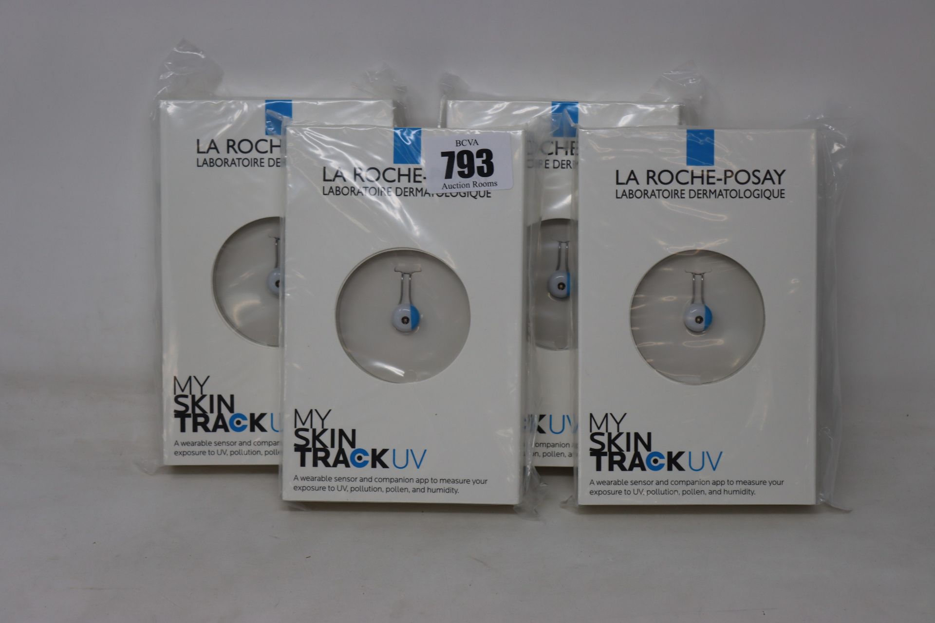 Four boxed as new La Roche-Posay My Skin Track UV wearable sensors.