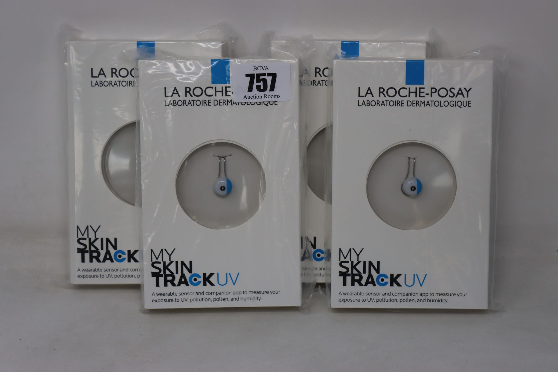 Four boxed as new La Roche-Posay My Skin Track UV wearable sensors.