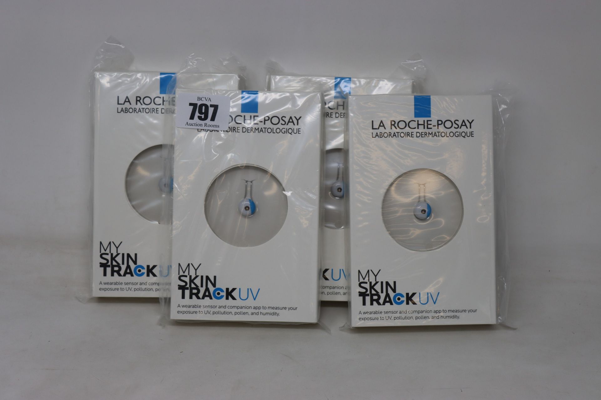 Four boxed as new La Roche-Posay My Skin Track UV wearable sensors.