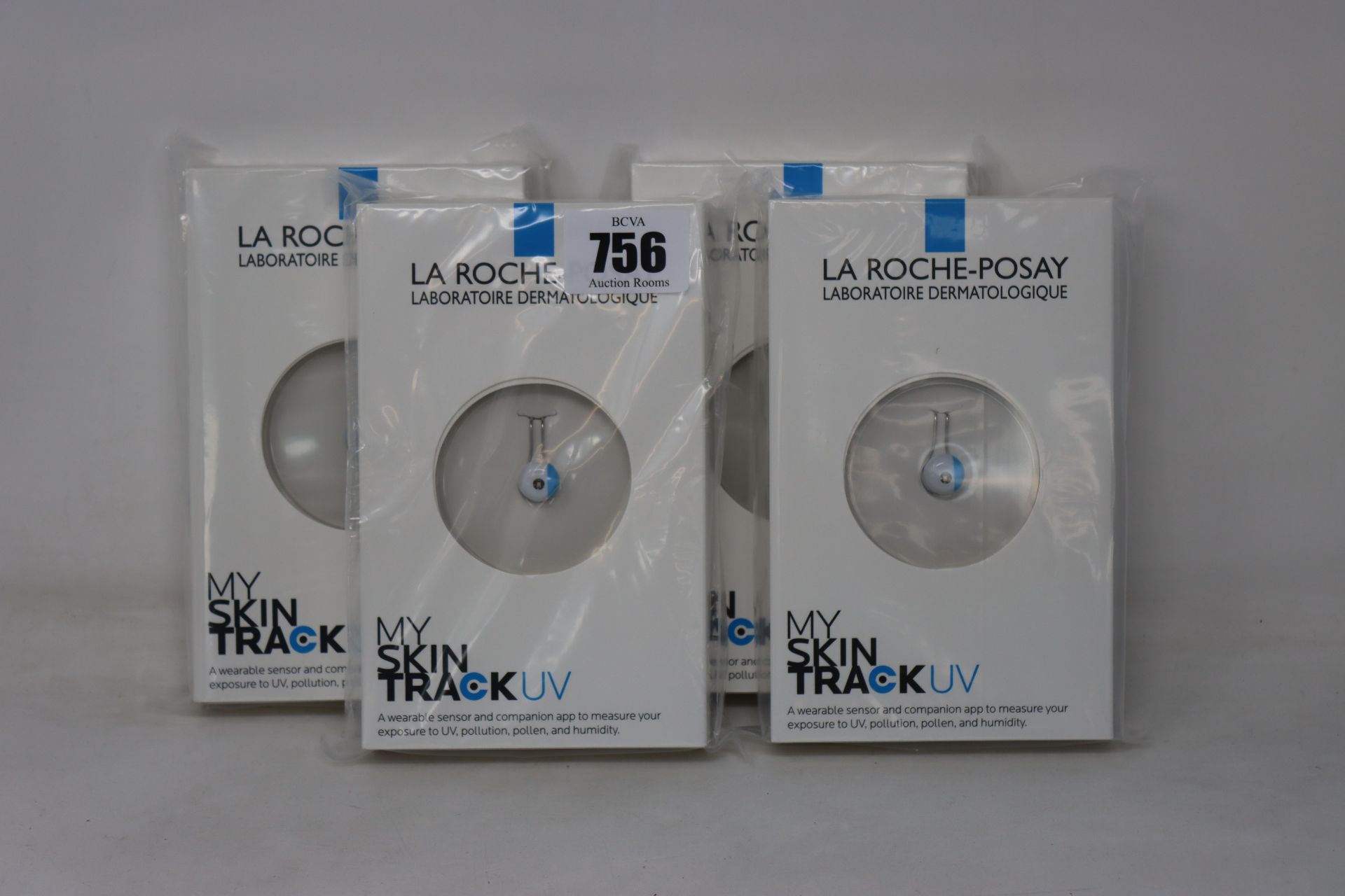 Four boxed as new La Roche-Posay My Skin Track UV wearable sensors.