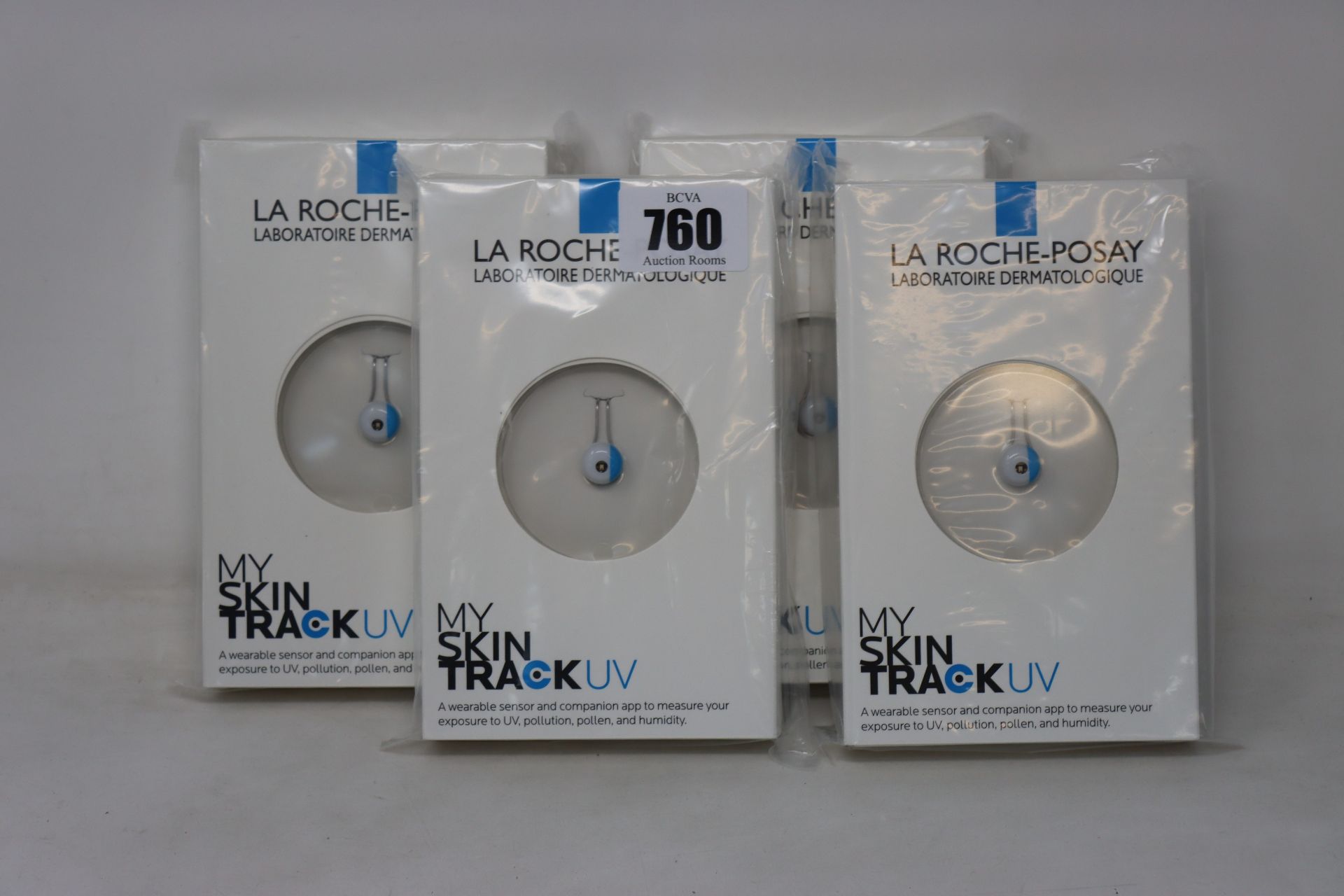 Four boxed as new La Roche-Posay My Skin Track UV wearable sensors.