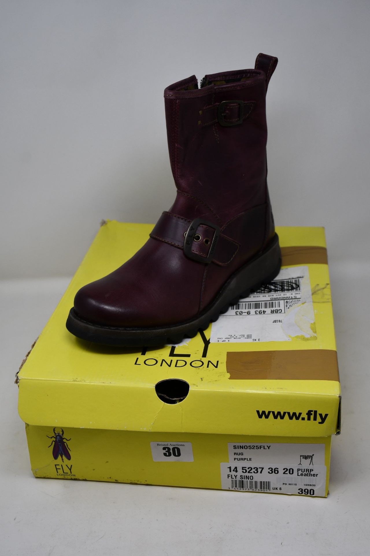 A pair of as new Fly London Sino boots in purple (UK 6).