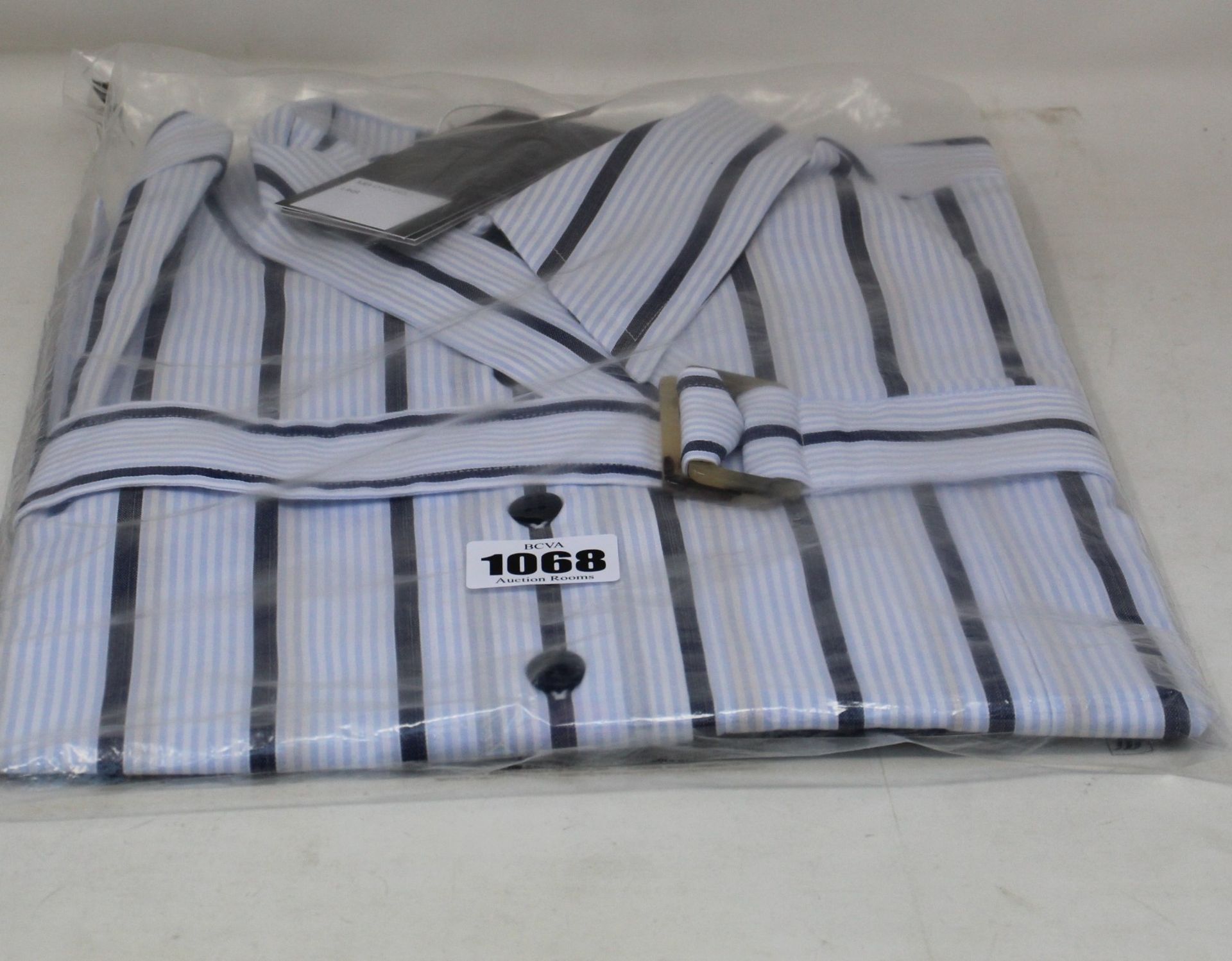 An as new Palmer//Harding navy stripes cotton boyfriend shirt with strap collar detail (Size 8 - RRP