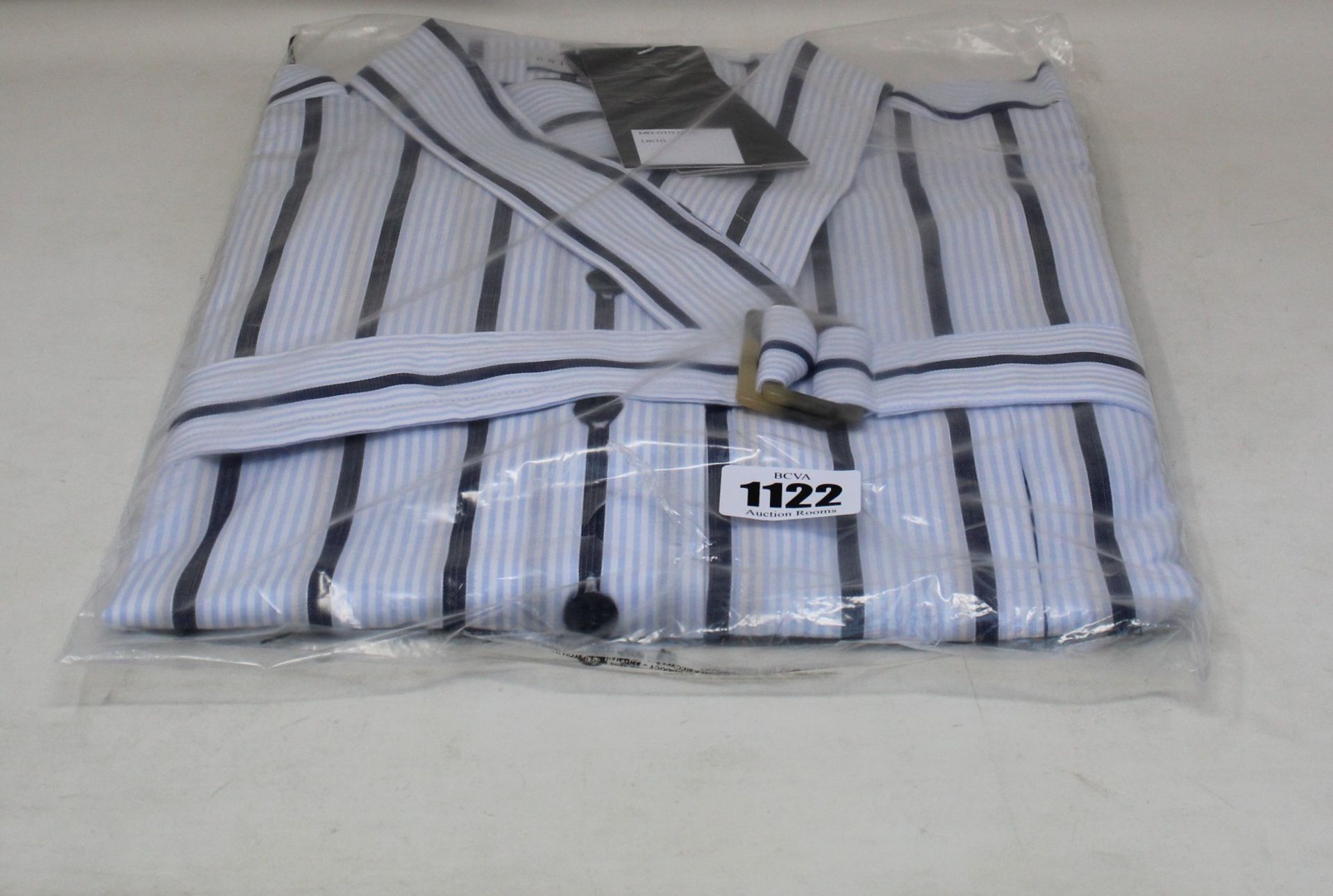 An as new Palmer//Harding navy stripes cotton boyfriend shirt with strap collar detail (Size 16 -