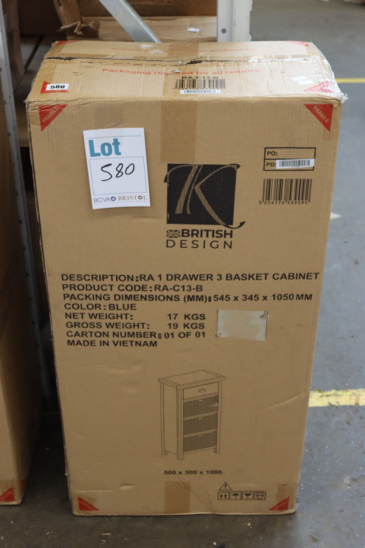 A boxed as new K-Interiors 1 drawer, 3 basket cabinet in blue (RA-C13-B).