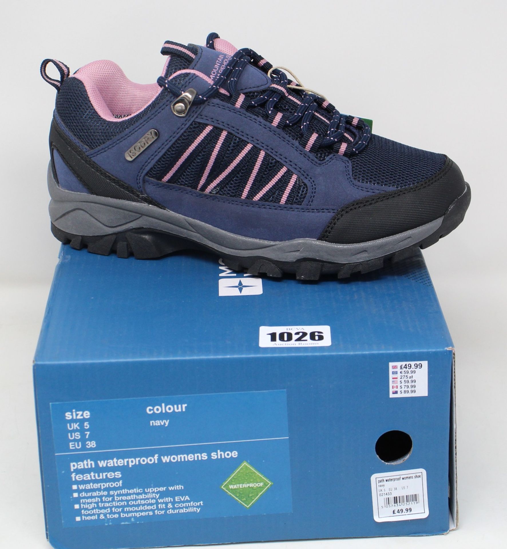 Four pairs of women's as new Mountain Warehouse Path waterproof shoes (2 x UK 5, 1 x UK 7, 1 x UK