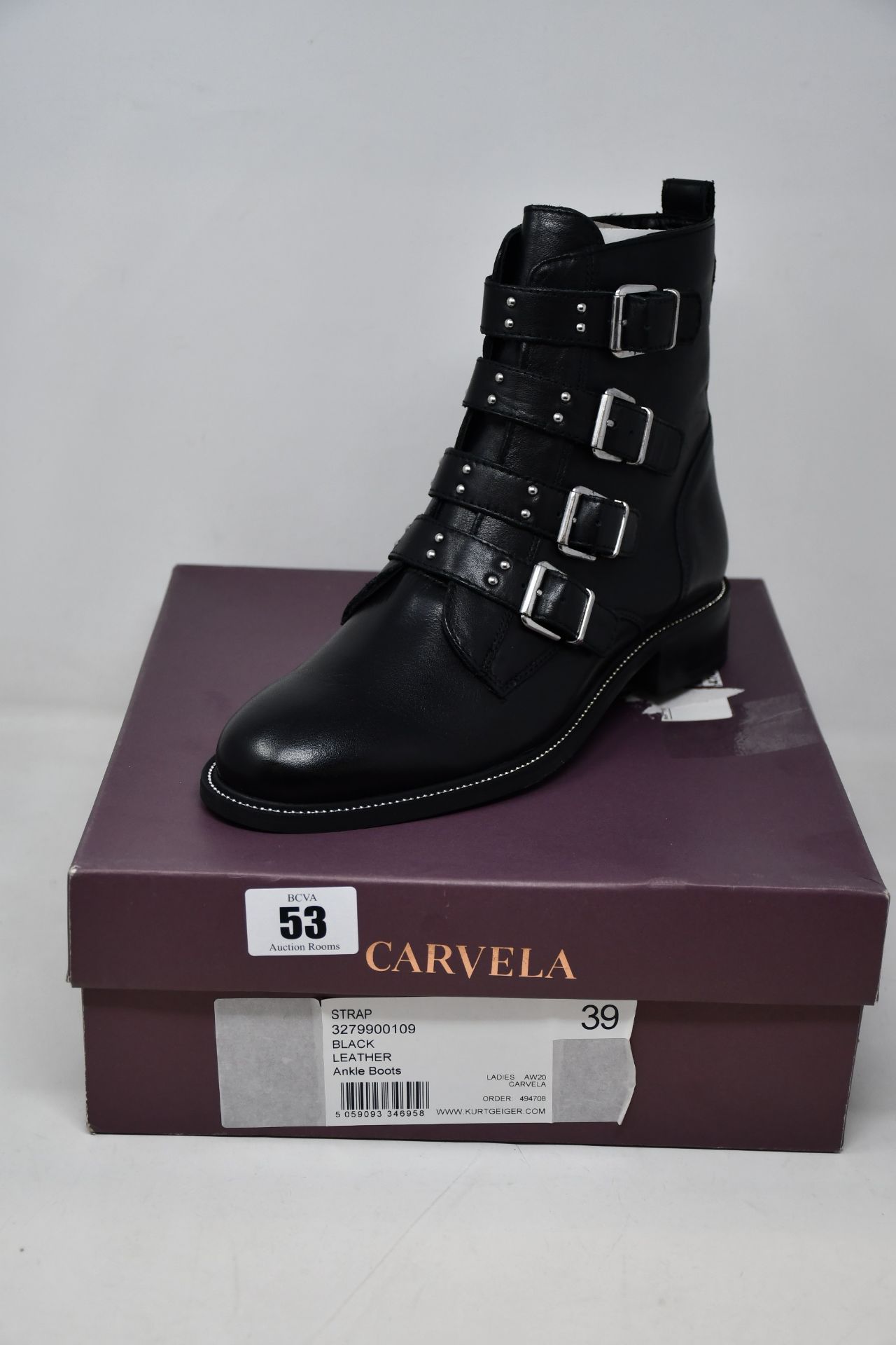 A pair of as new Carvela Strap boots black biker style boot with micro stud detailing (EU 39).