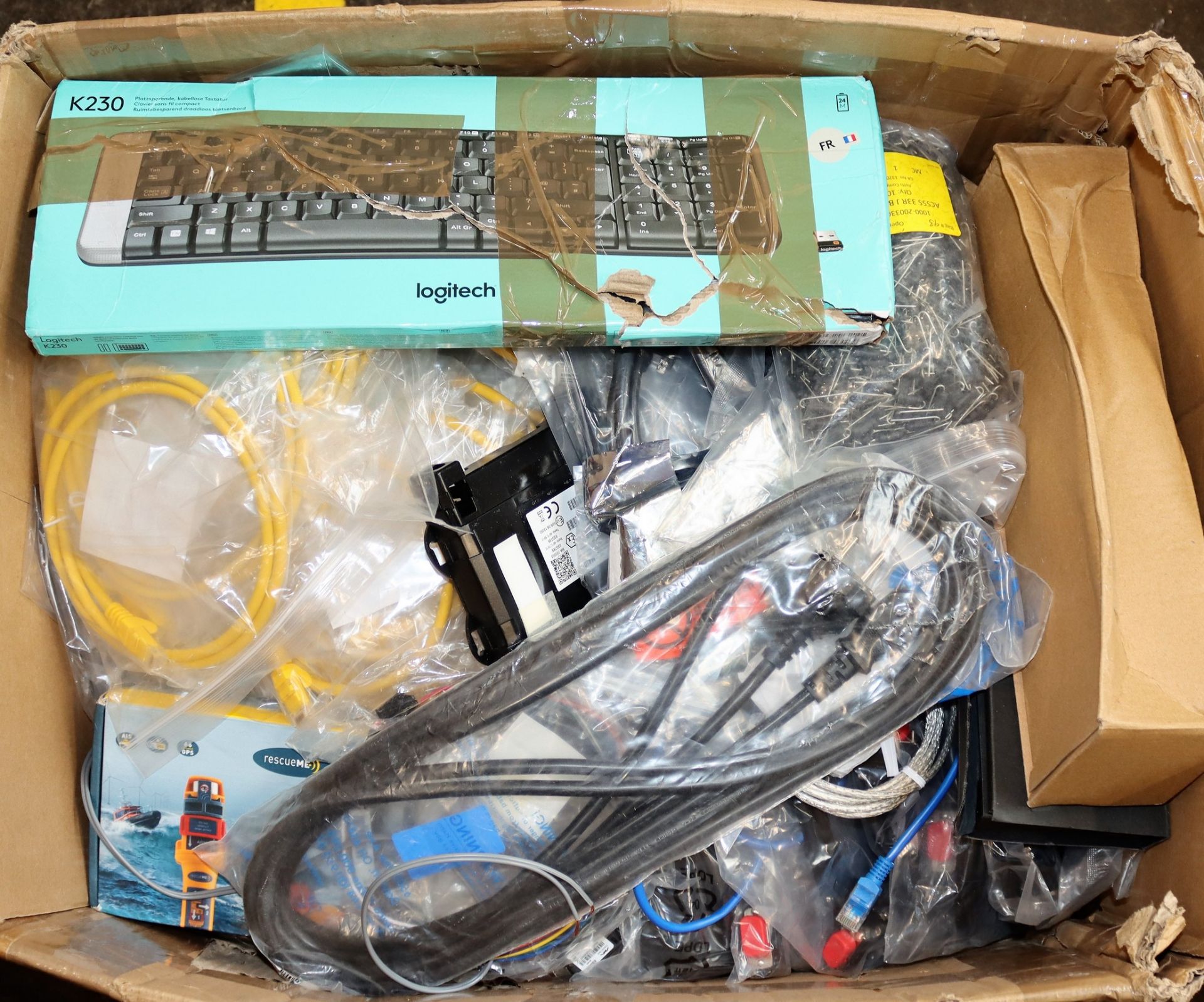 A box of assorted as new and pre-owned small electrical items and accessories (All items sold as