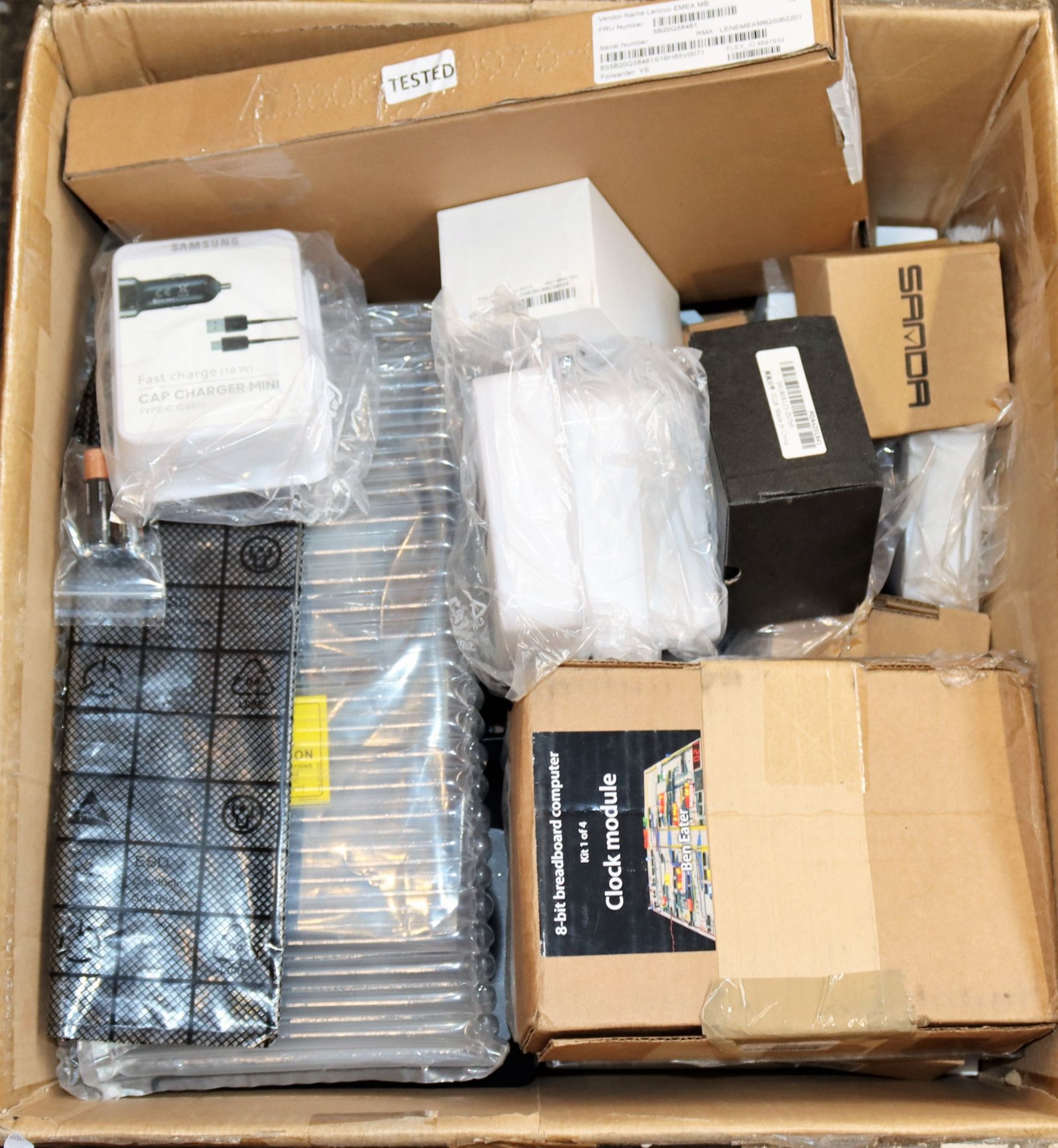 A box of assorted as new and pre-owned small electrical items and accessories (All items sold as