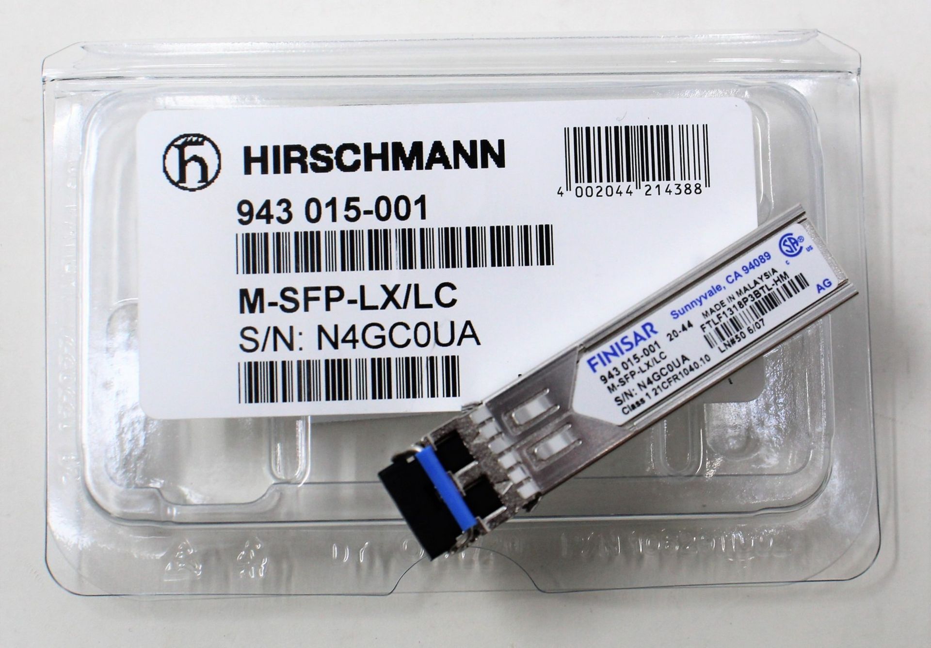 An as new Hirschmann Finisar 943 015-001 M-SFP-LX/LC SFP Fibreoptic Gigabit-Ethernet Transceiver