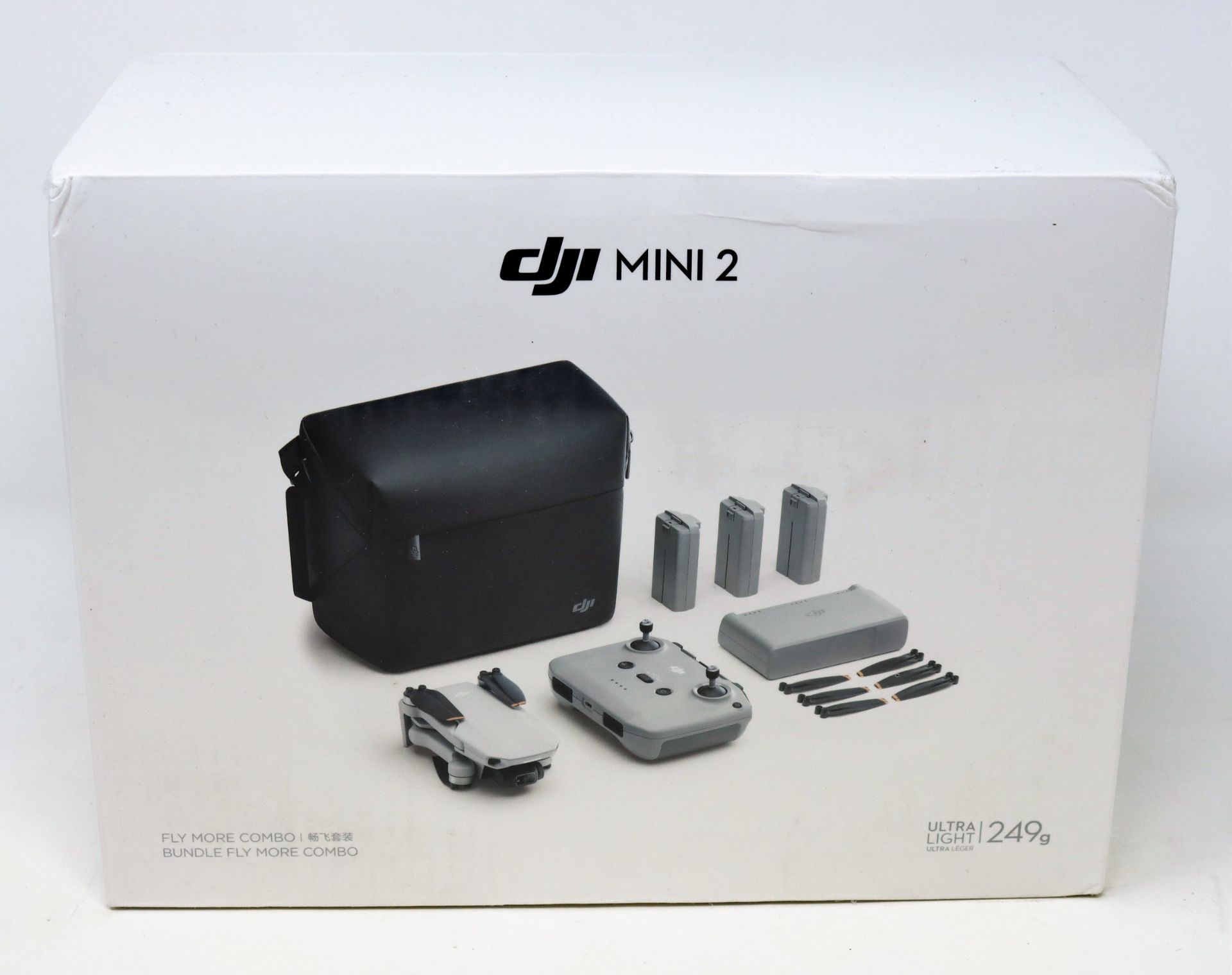 A boxed as new DJI Mini 2 4K Ultra-Light Drone Fly More Combo Bundle (Model: UK MT2PD RC231) (Box