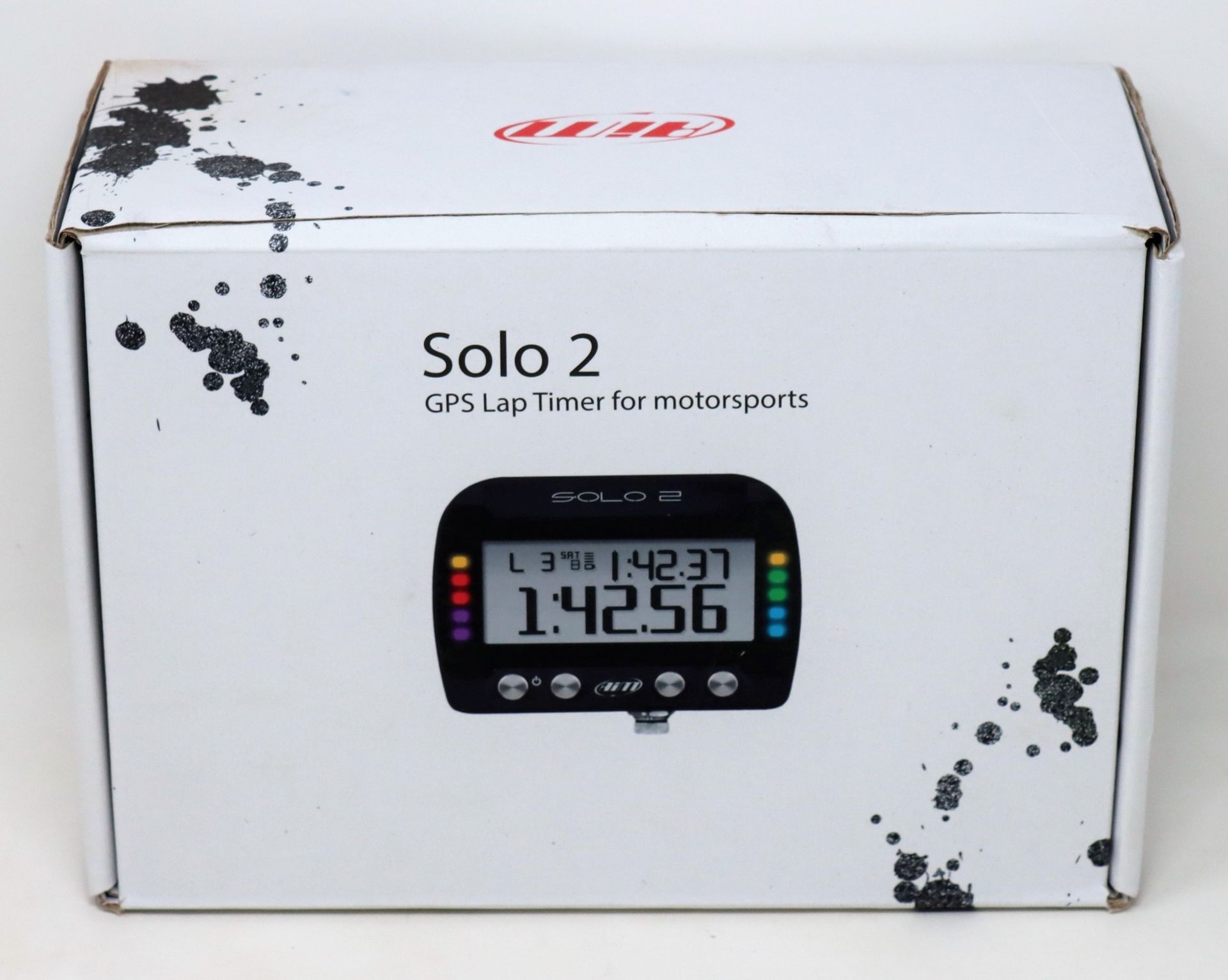 A boxed as new AIM Motorsport Solo 2 GPS Lap Timer (UK model).