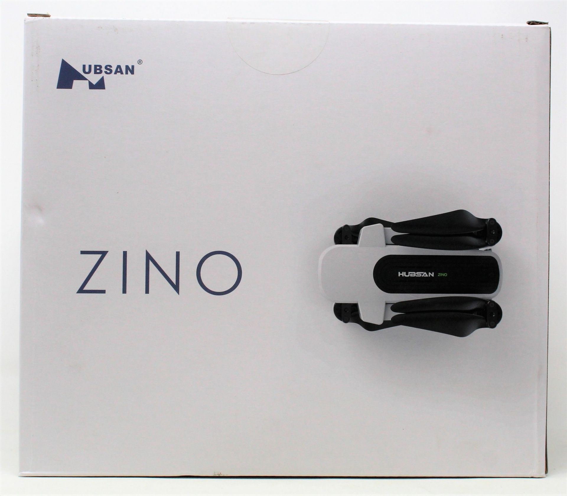 A boxed as new Hubsan Zino Folding Quadcopter Drone with Travel Bag (UK plug adapter required).