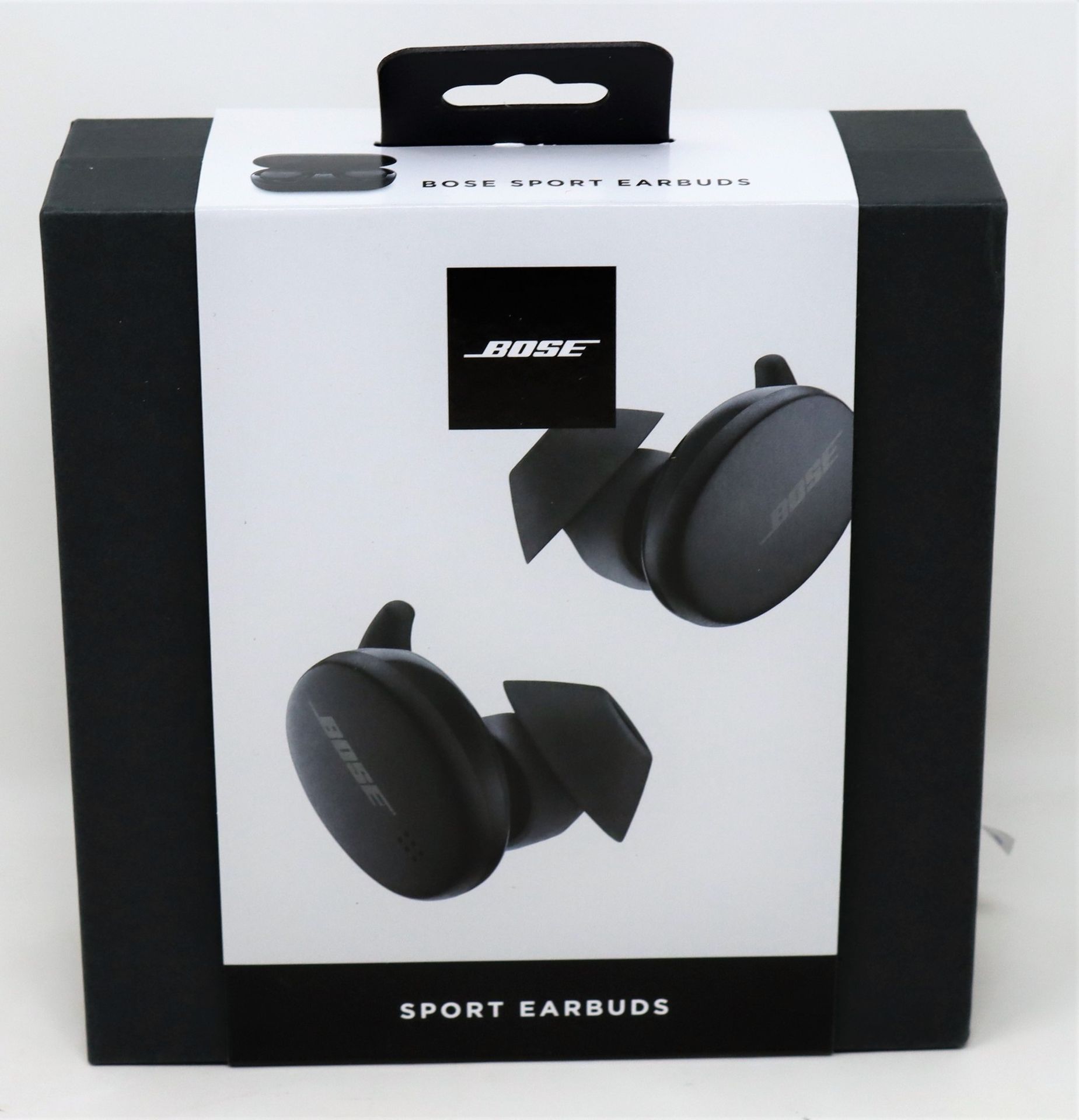 A boxed as new pair of Bose Sport Earbuds in Black (Box sealed).