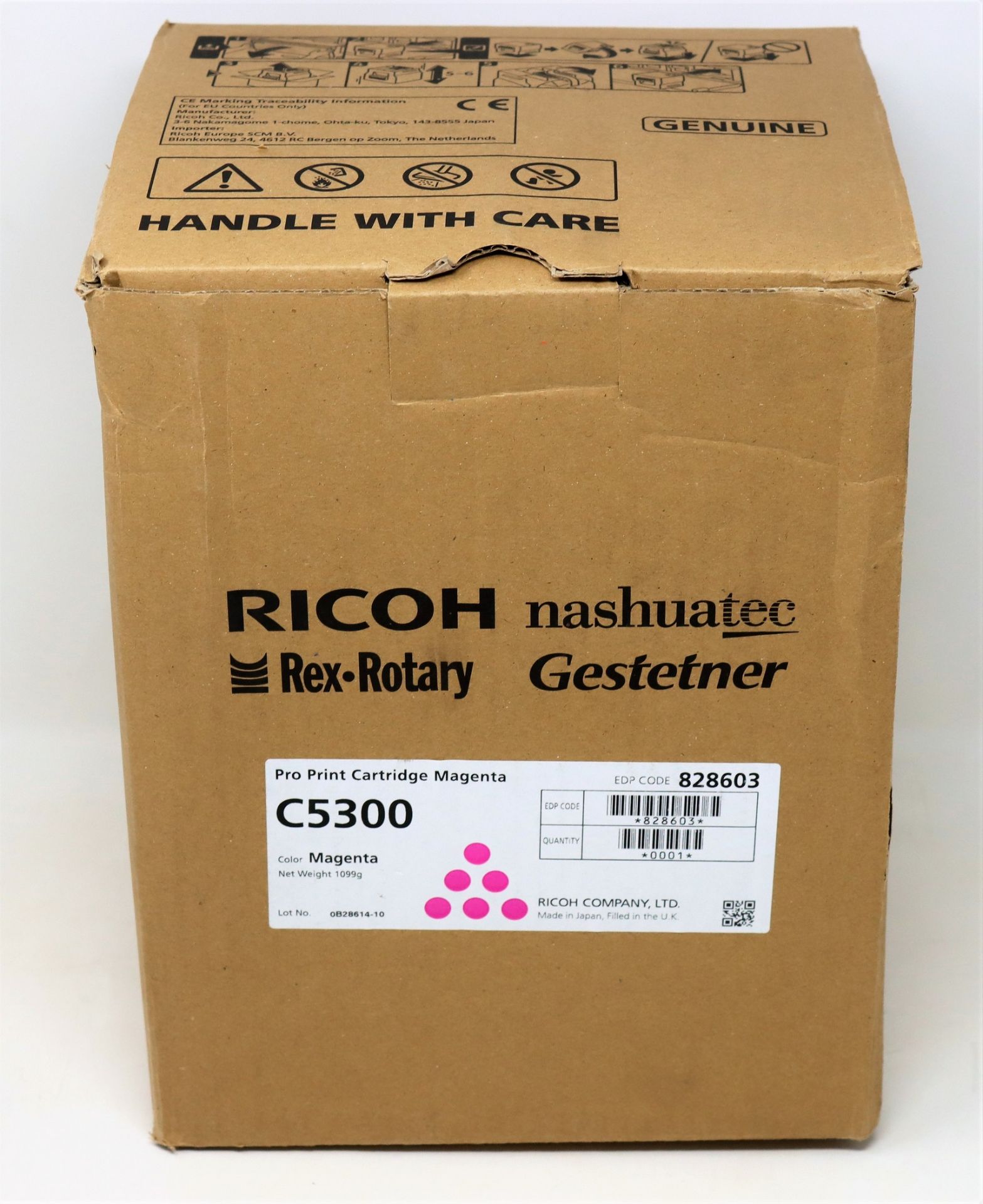 Two boxed as new Ricoh Pro C5300 Magenta Printer Cartridges (EDP code: 828603).