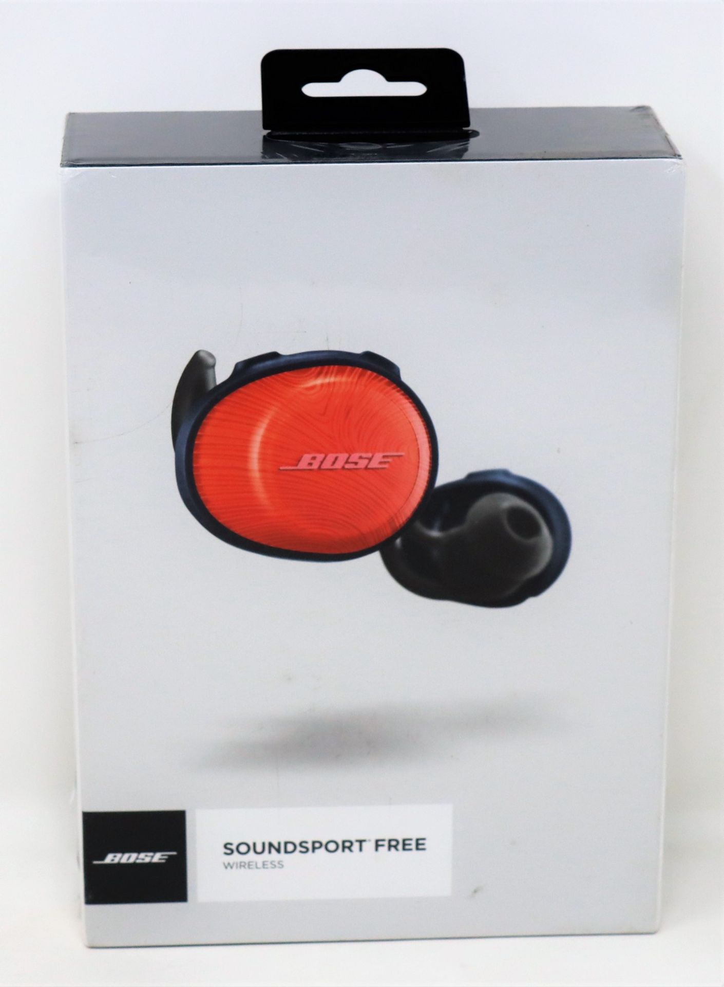 A boxed as new pair of Bose SoundSport Free Wireless Earphones in Orange/Navy (Box sealed).