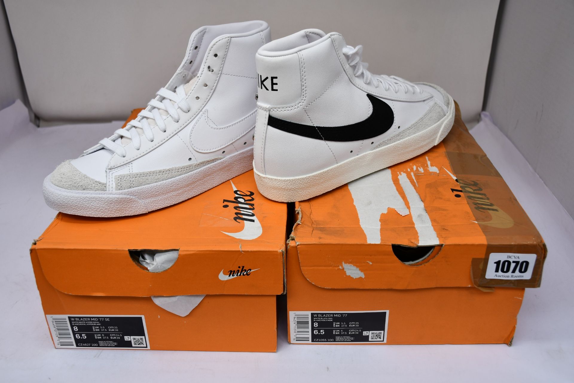 Two pairs of women's as new Nike Blazer Mid '77 trainers (UK 5.5).