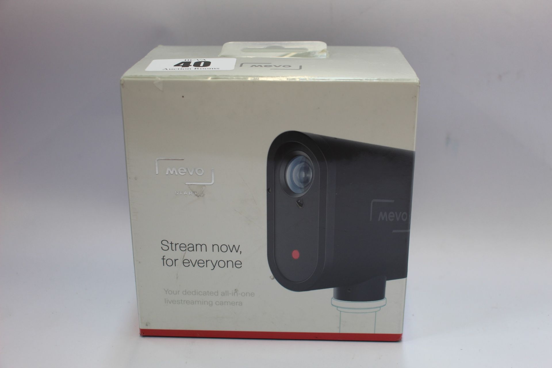A boxed as new Mevo start all in one live streaming camera (MV3 - 01B -BL) (Box sealed).