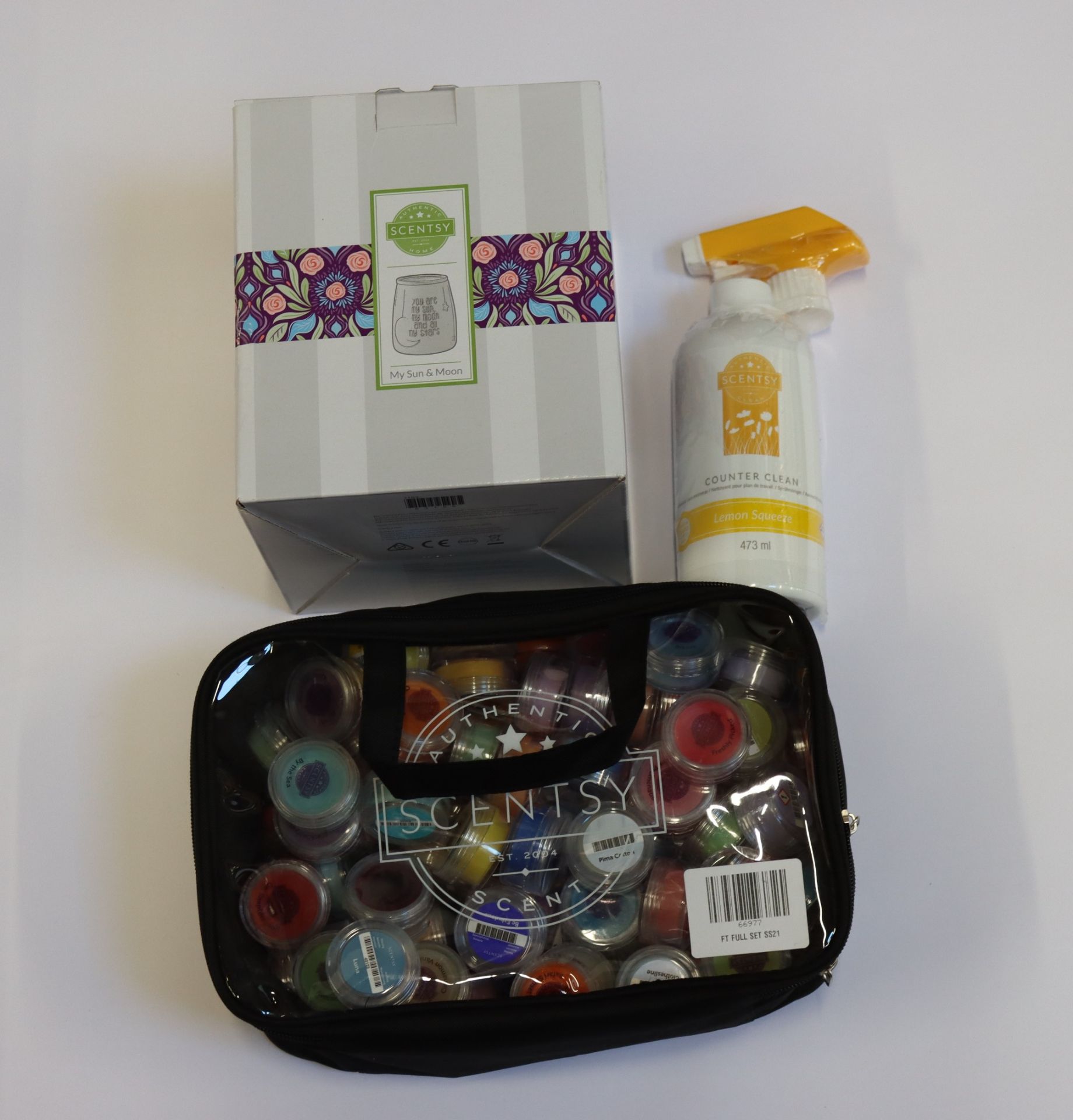 A quantity of Scentsy items to include; Scentsy My Sun & Moon, Scentsy Hip Hop Hooray, wax melts and