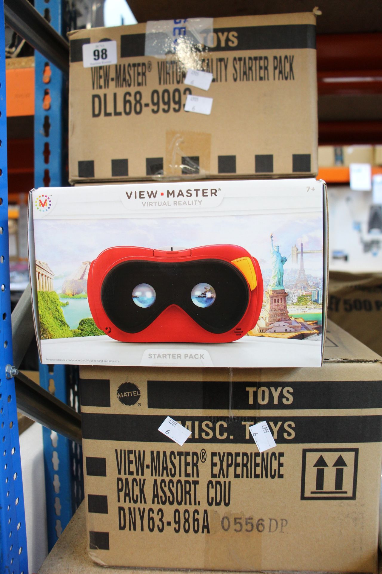 A box of View Master virtual reality experience packs to include space, wildlife and destinations