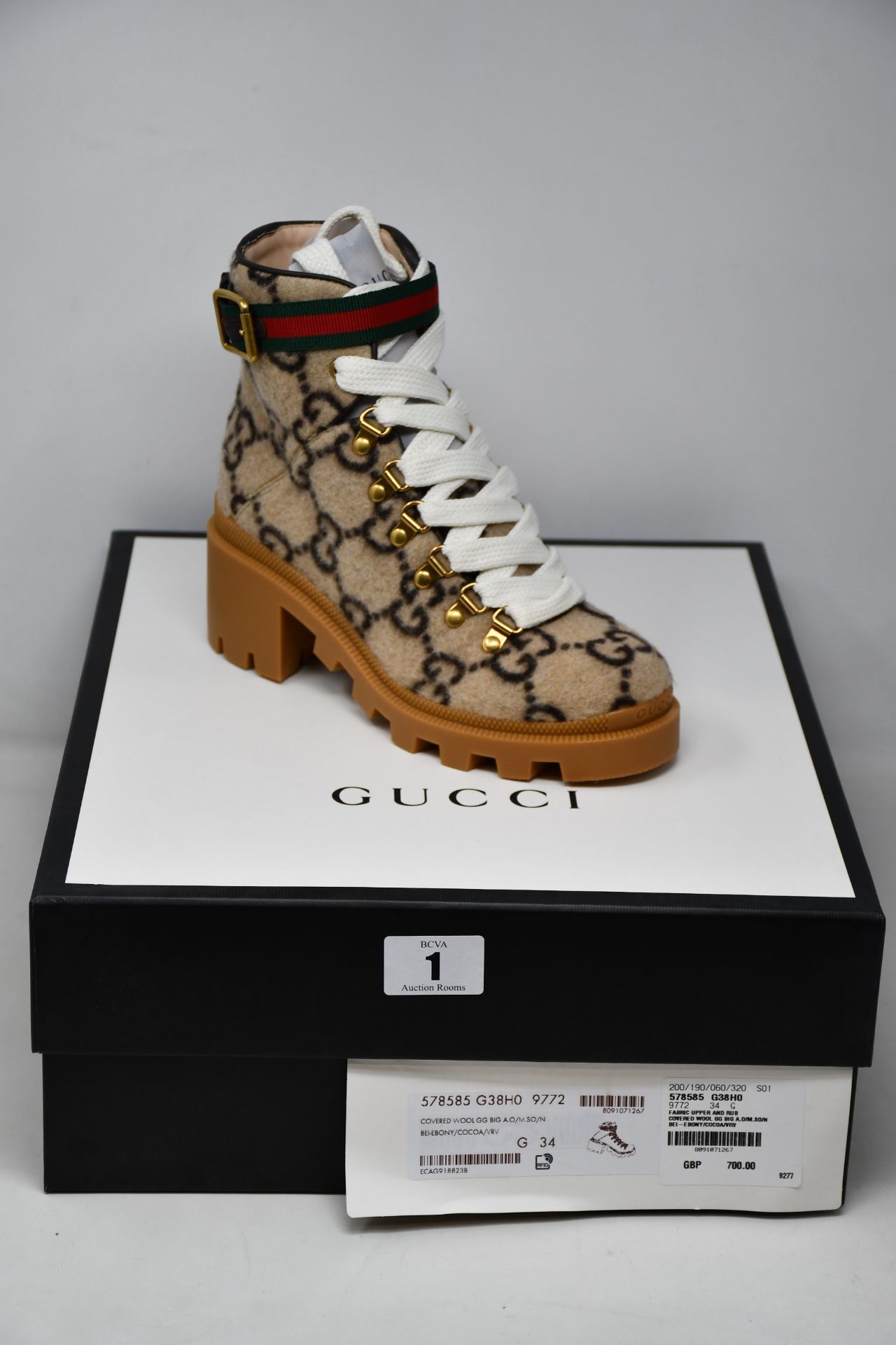 A pair of as new Gucci GG wool ankle boot (EU 34 - RRP £700).