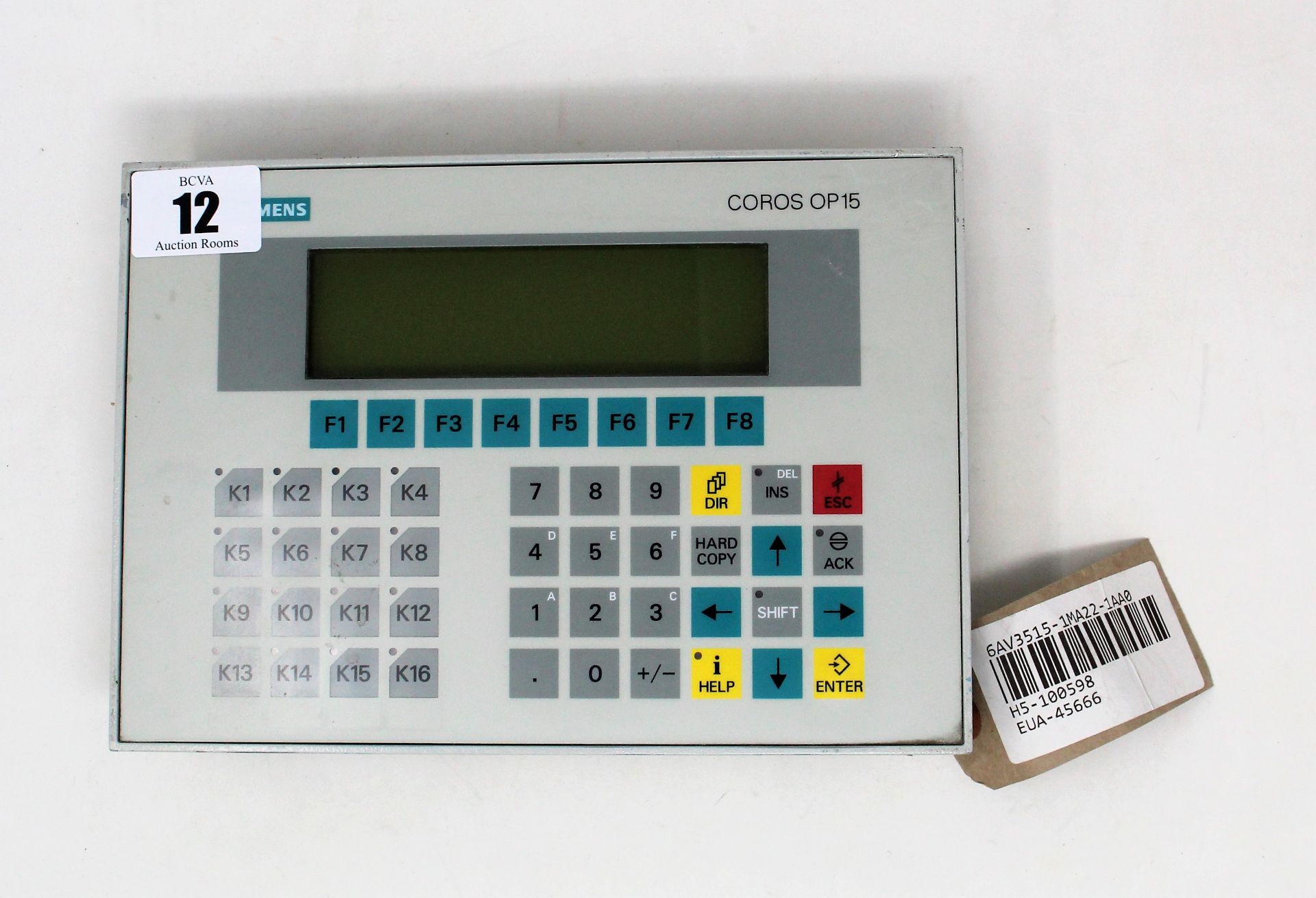 A pre-owned Siemens COROS OP15 Operator Panel (P/N: 6AV3515-1MA22-1AA0) (Untested, sold as seen).