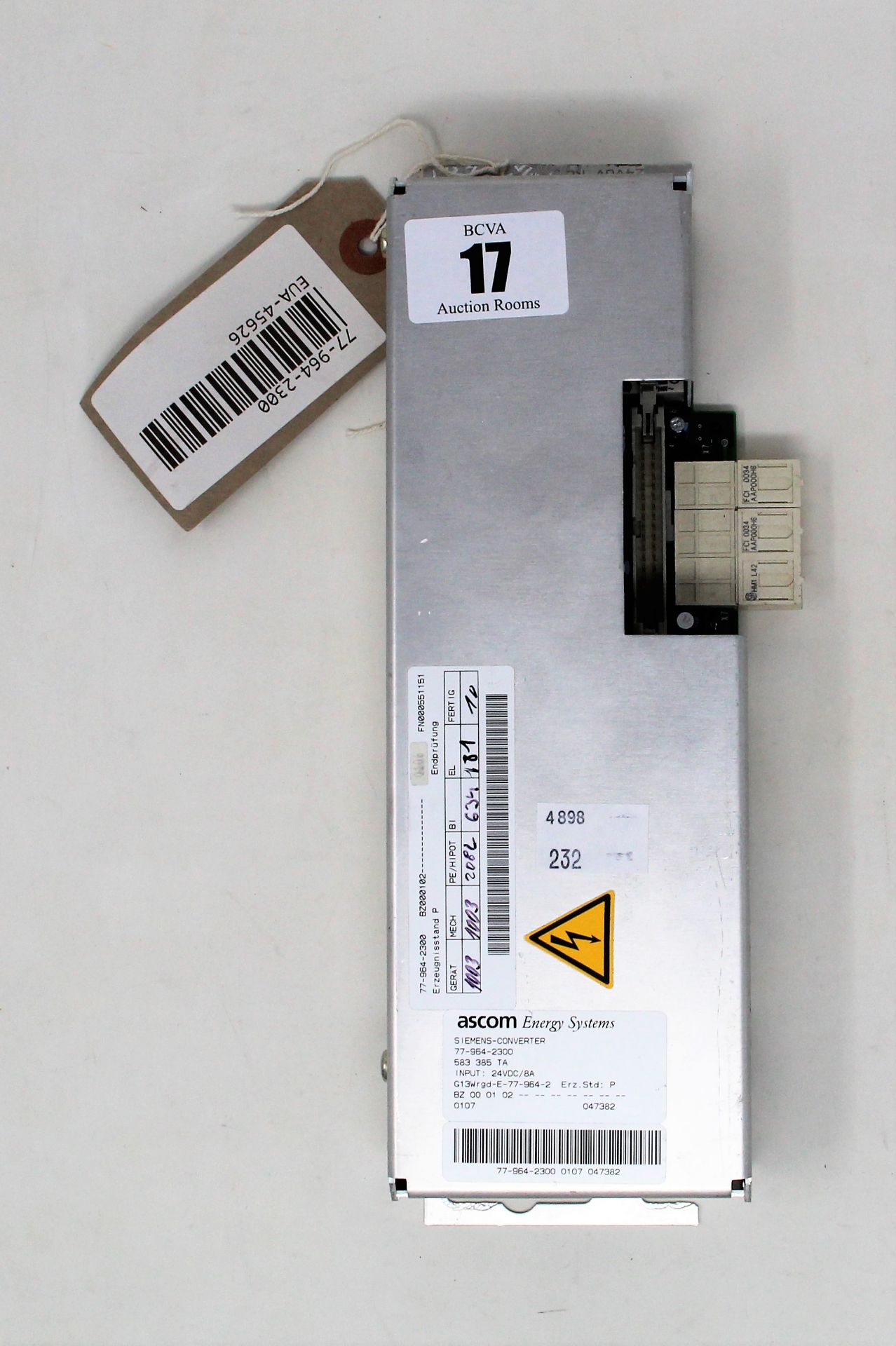 A pre-owned Siemens Ascom 77-964-2300 Converter Power Supply (Untested, sold as seen).