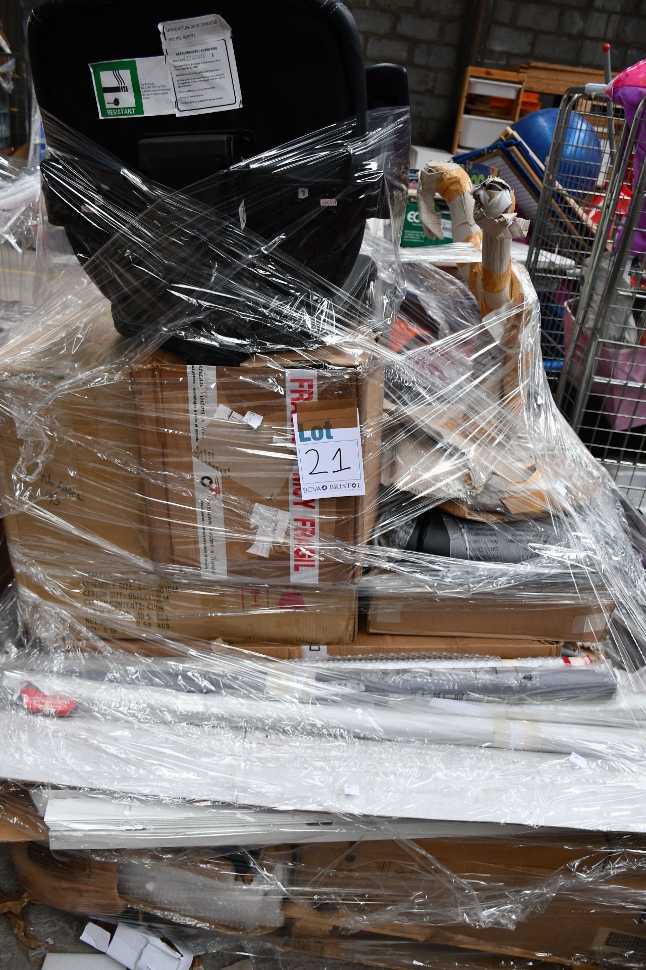 A pallet of assorted flat packed furniture and related items (BCVA cannot guarantee to be