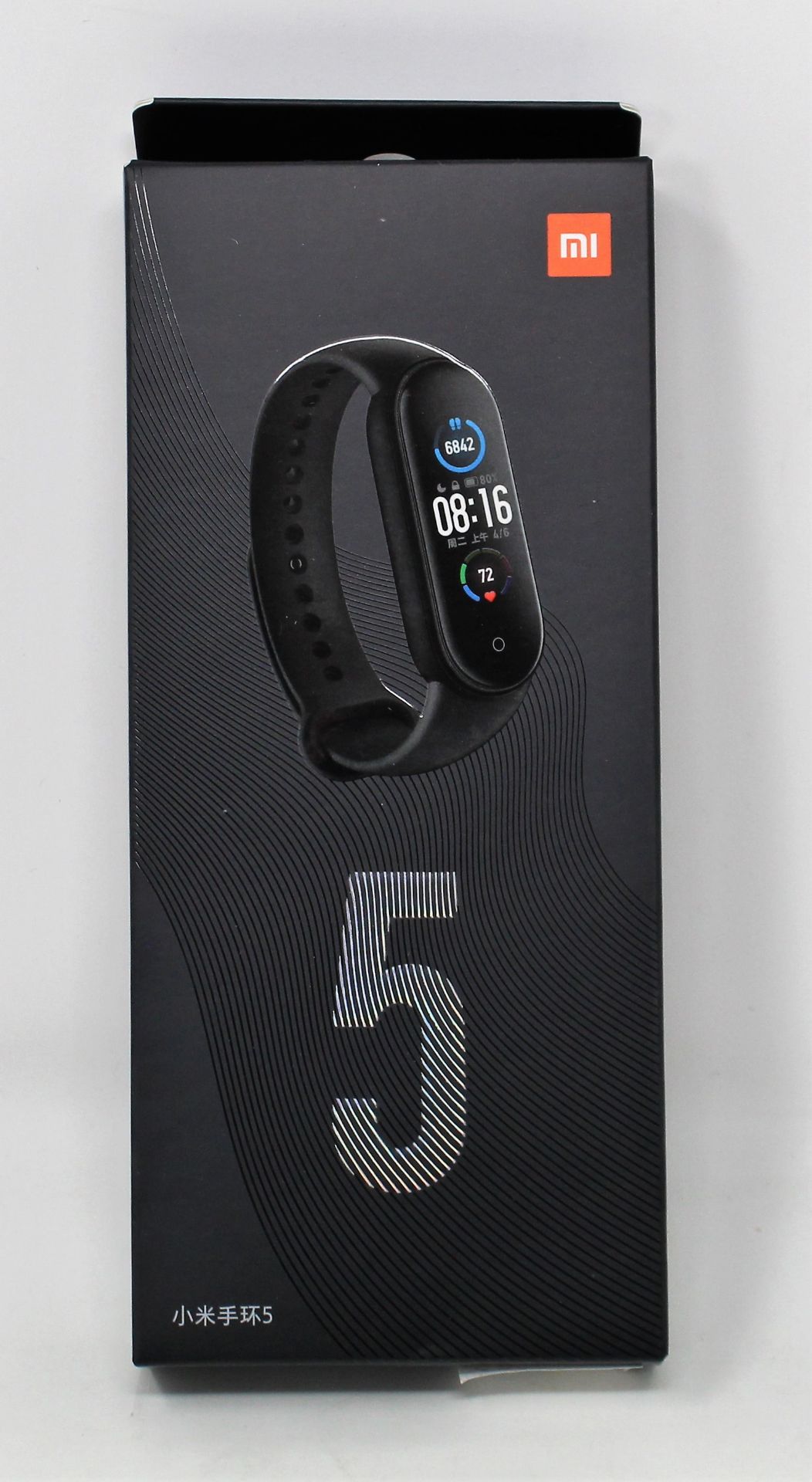 Five boxed as new Xiaomi Mi Band 5 Fitness Trackers in Black (Boxes sealed).
