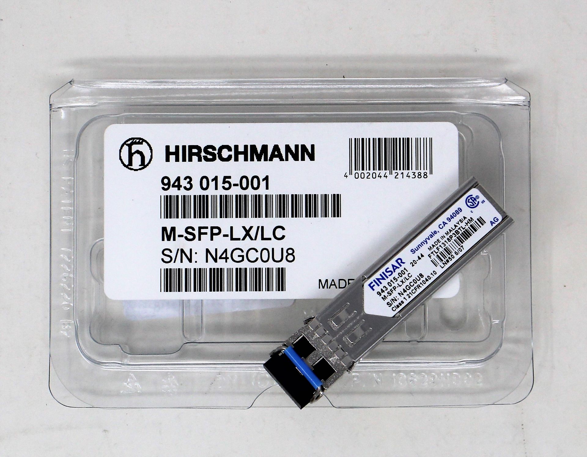 An as new Hirschmann Finisar 943 015-001 M-SFP-LX/LC SFP Fibreoptic Gigabit-Ethernet Transceiver