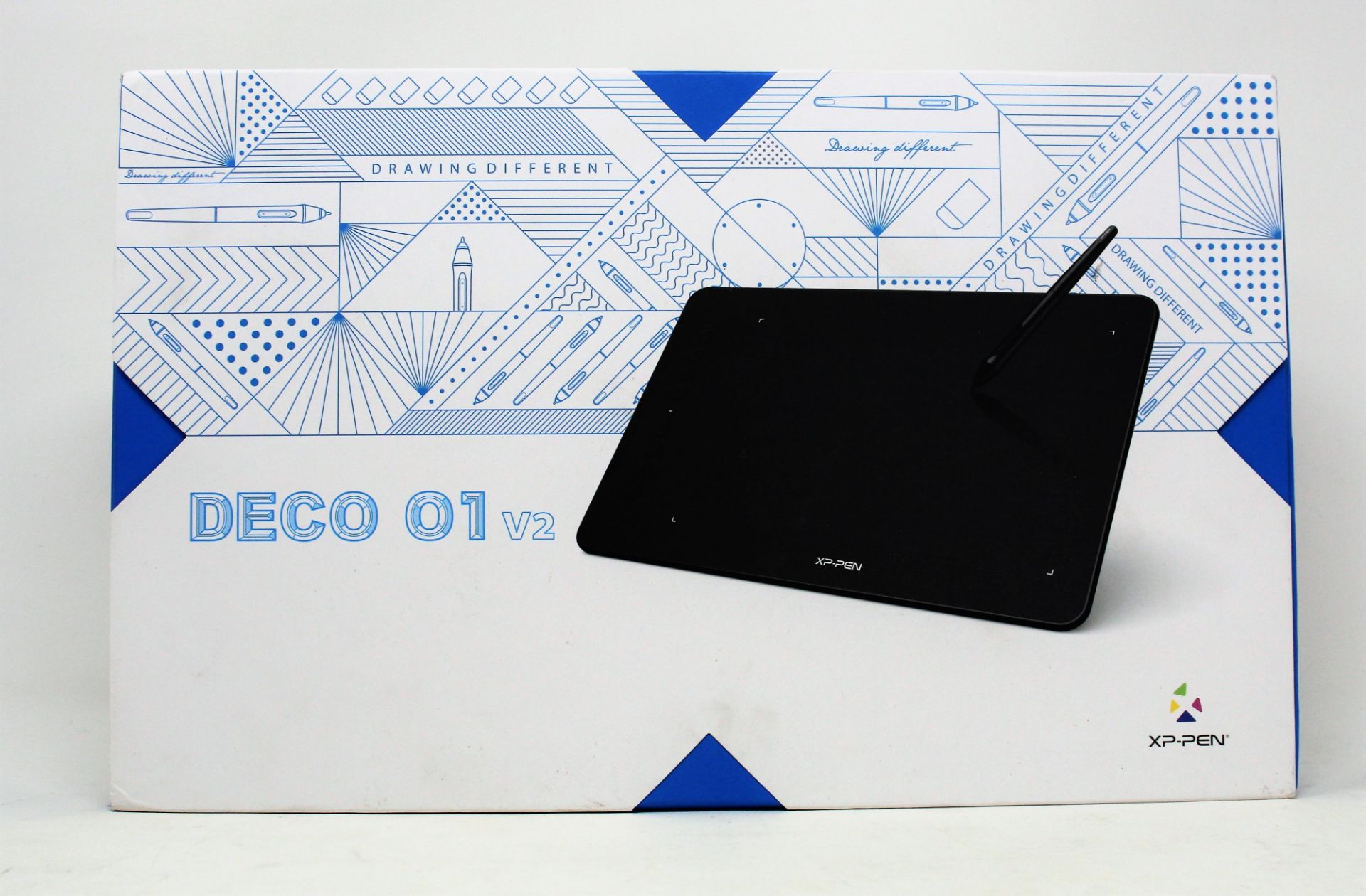 A boxed as new XP-Pen Deco 01 V2 Graphics Tablet & Stylus (Box opened).