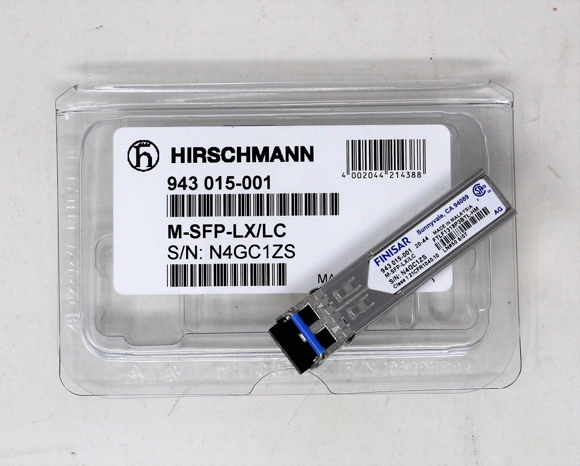 An as new Hirschmann Finisar 943 015-001 M-SFP-LX/LC SFP Fibreoptic Gigabit-Ethernet Transceiver