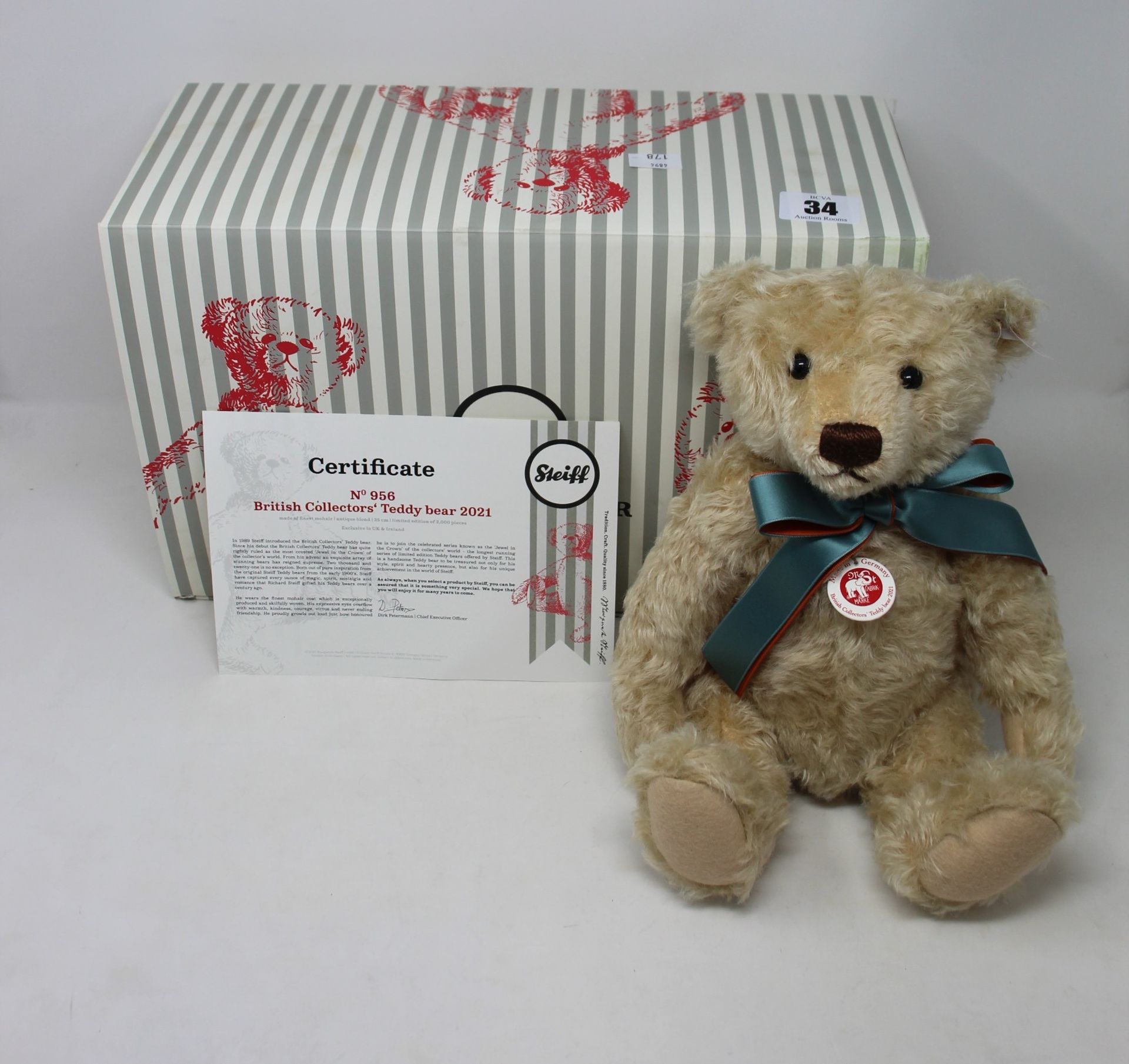 A boxed as new Steiff British collectors mohair limited edition teddy bear (690945).