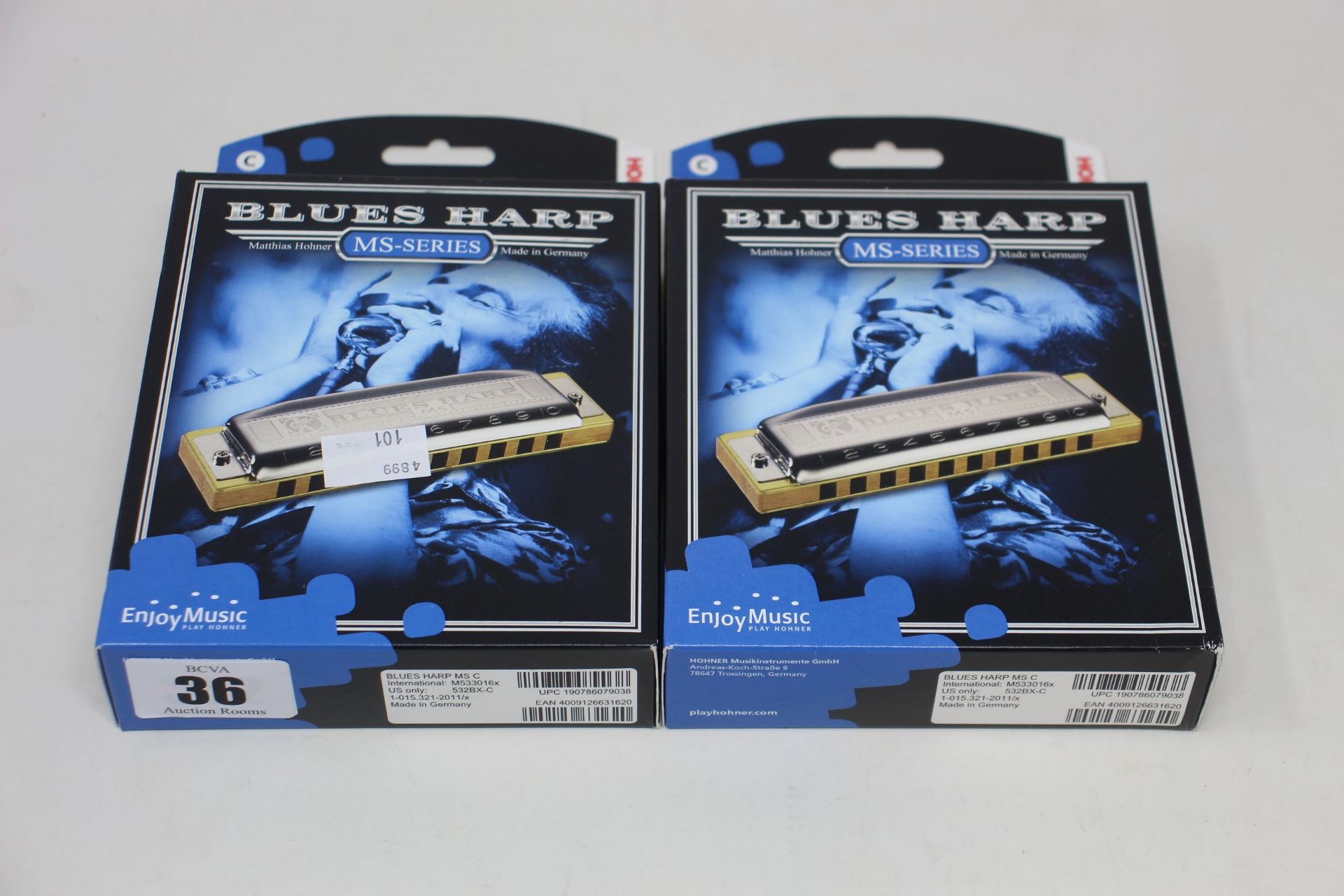 Ten boxed as new Hohner MS-Series Blues Harp harmonicas.