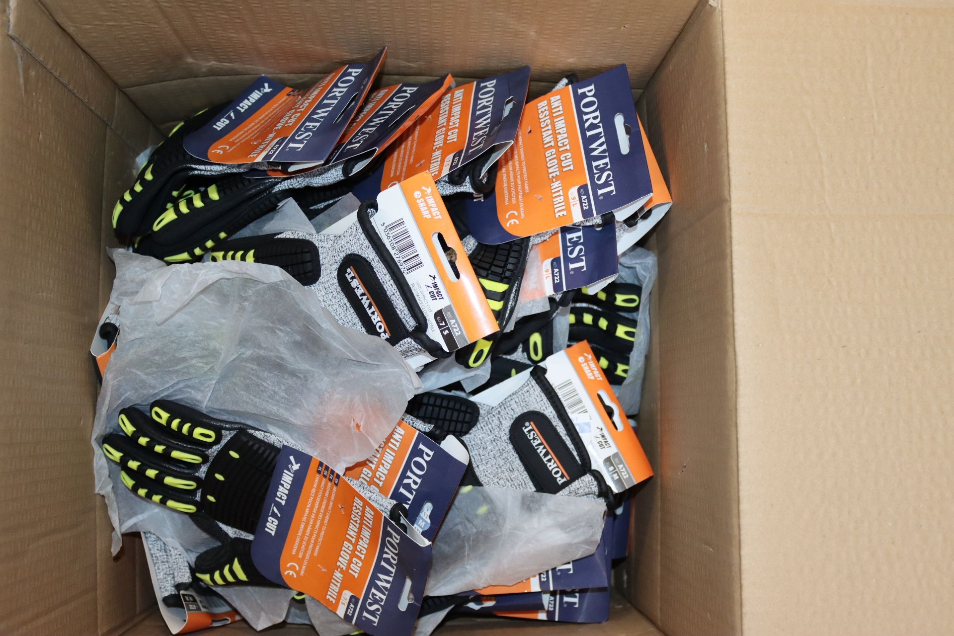 Thirty as new Portwest anti impact cut resistant nitrile gloves in assorted sizes.