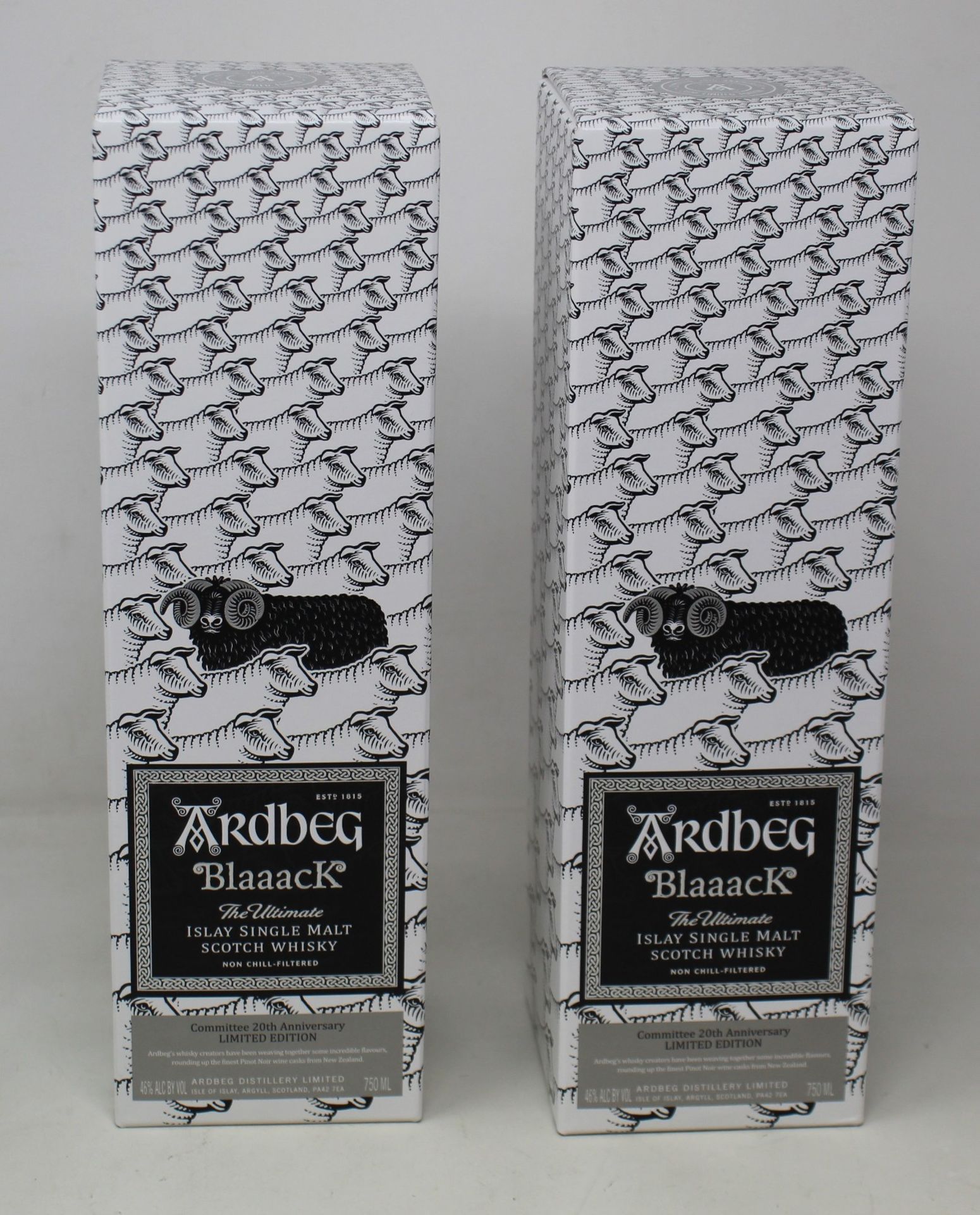 Two Ardbeg Blaaack The Ultimate Islay single malt Scotch whisky committee 20th Anniversary limited