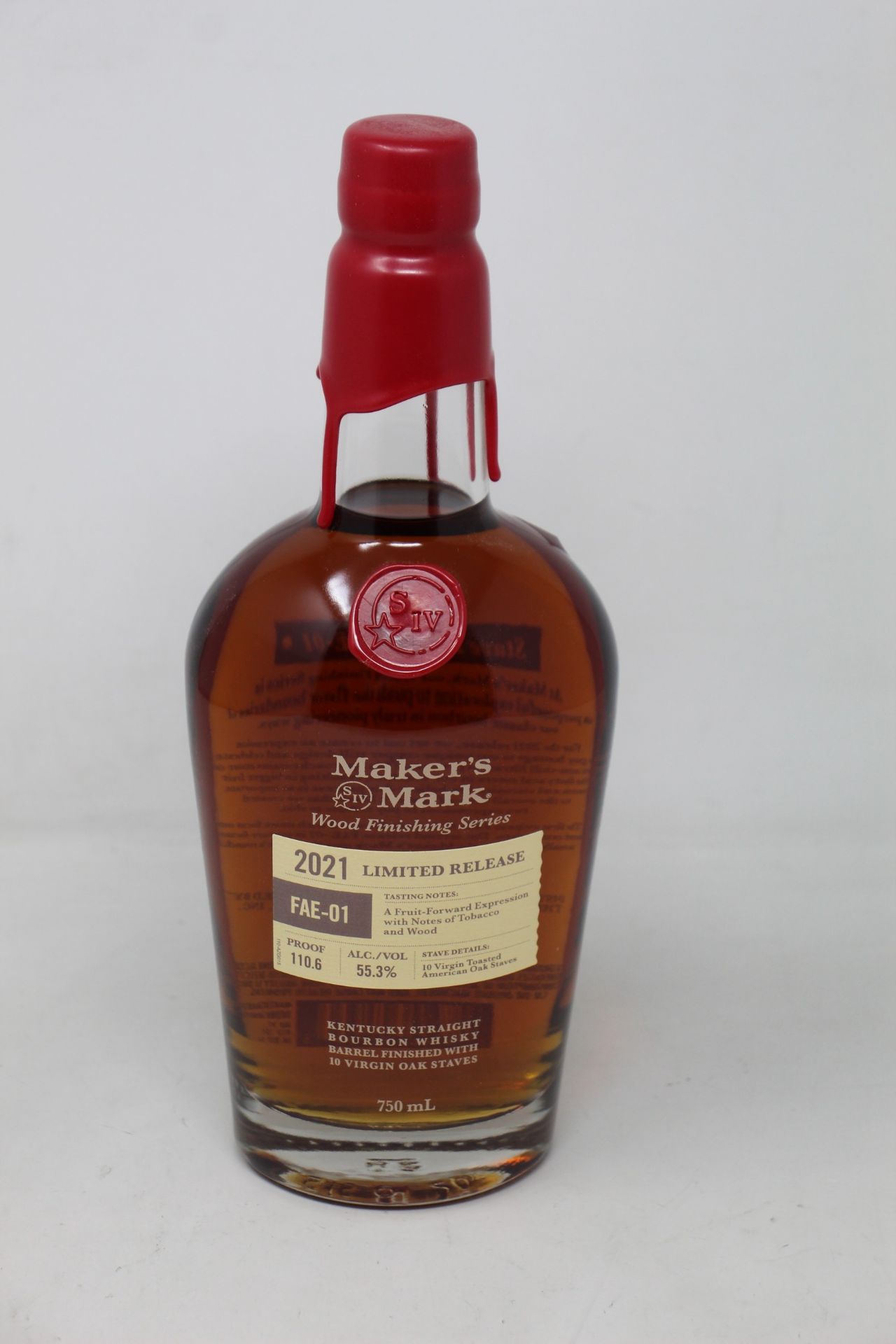 A bottle of Makers Mark 2021 wood finishing series limited release Kentucky straight Bourbon